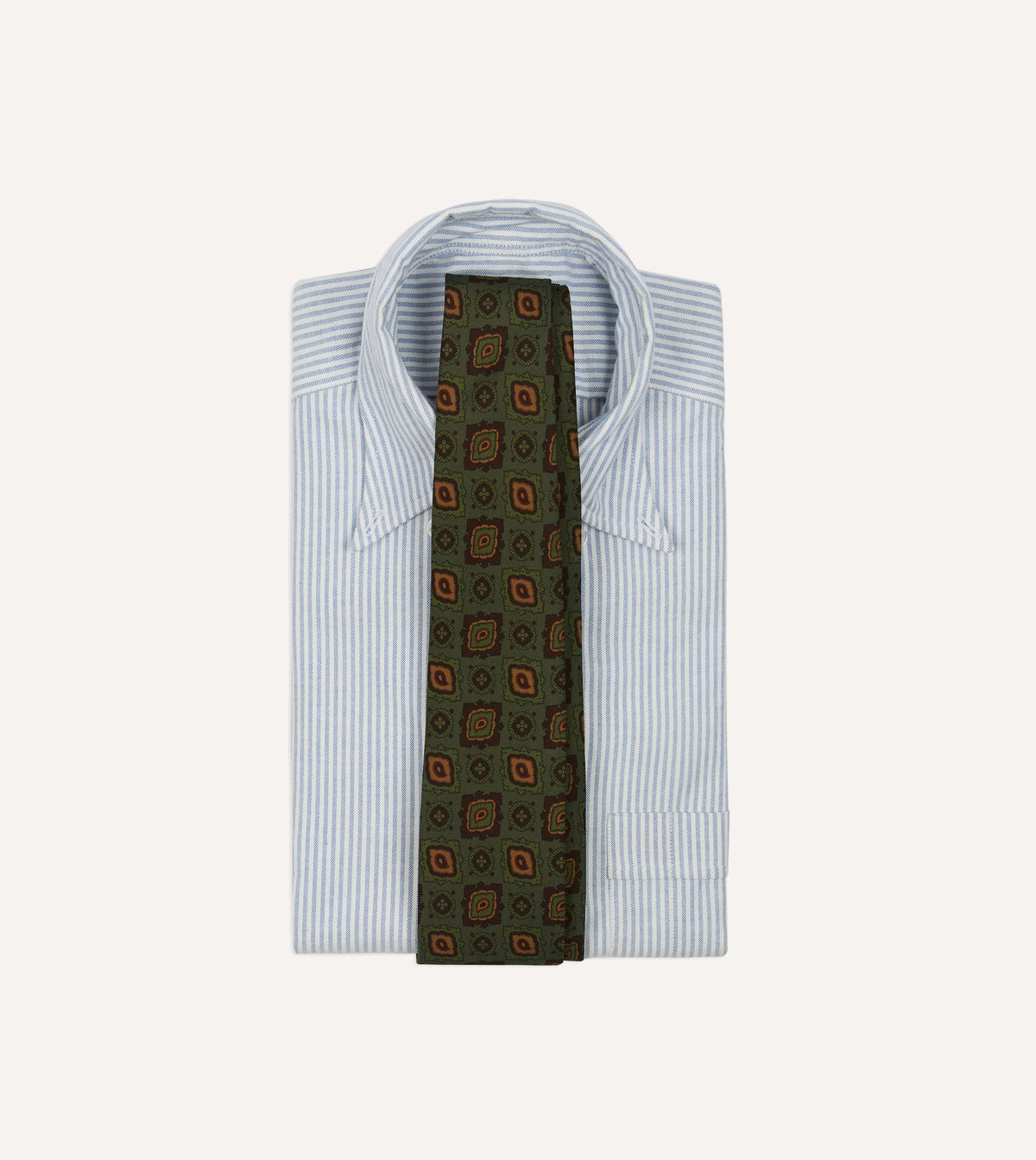 Green Paisley Medallion Print Wool-Silk Hand Rolled Tie
