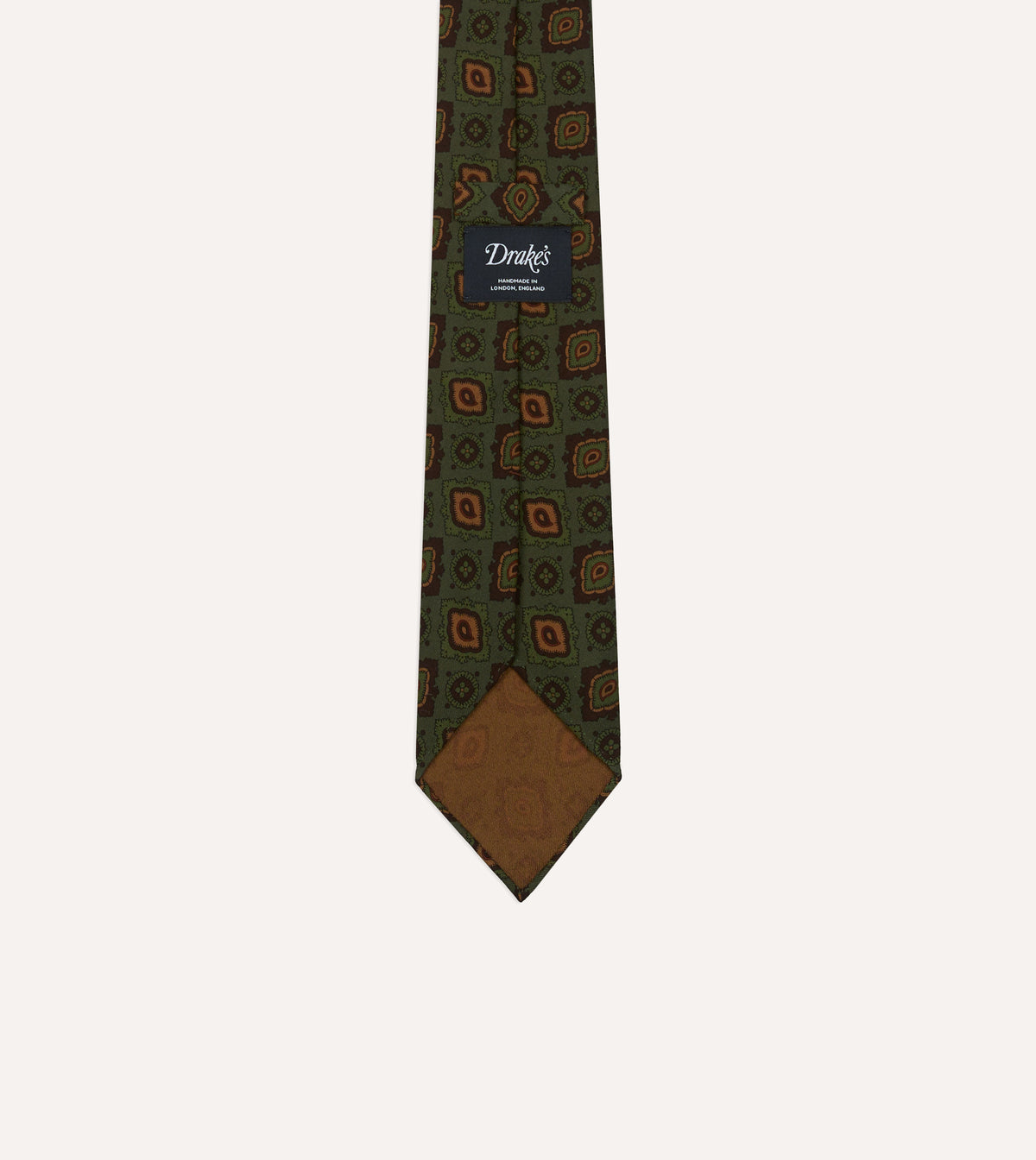 Green Paisley Medallion Print Wool-Silk Hand Rolled Tie