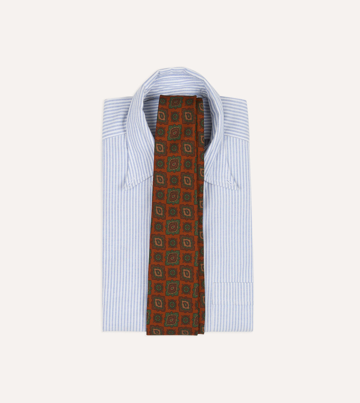 Orange Paisley Medallion Print Wool-Silk Hand Rolled Tie