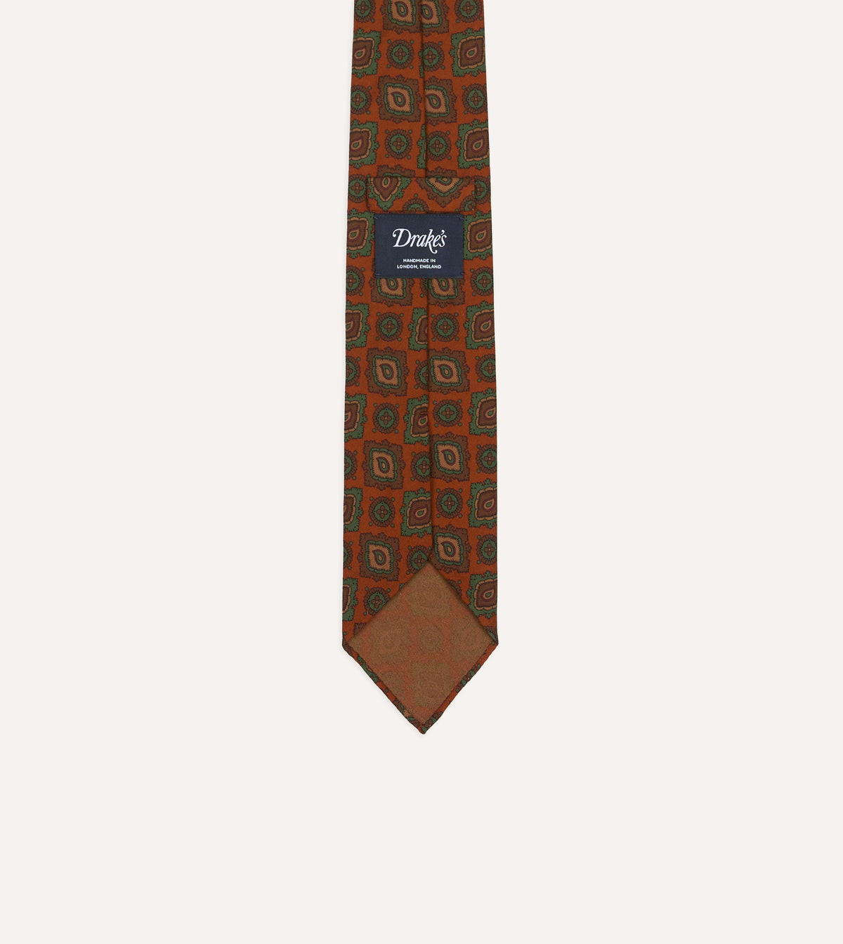 Orange Paisley Medallion Print Wool-Silk Hand Rolled Tie