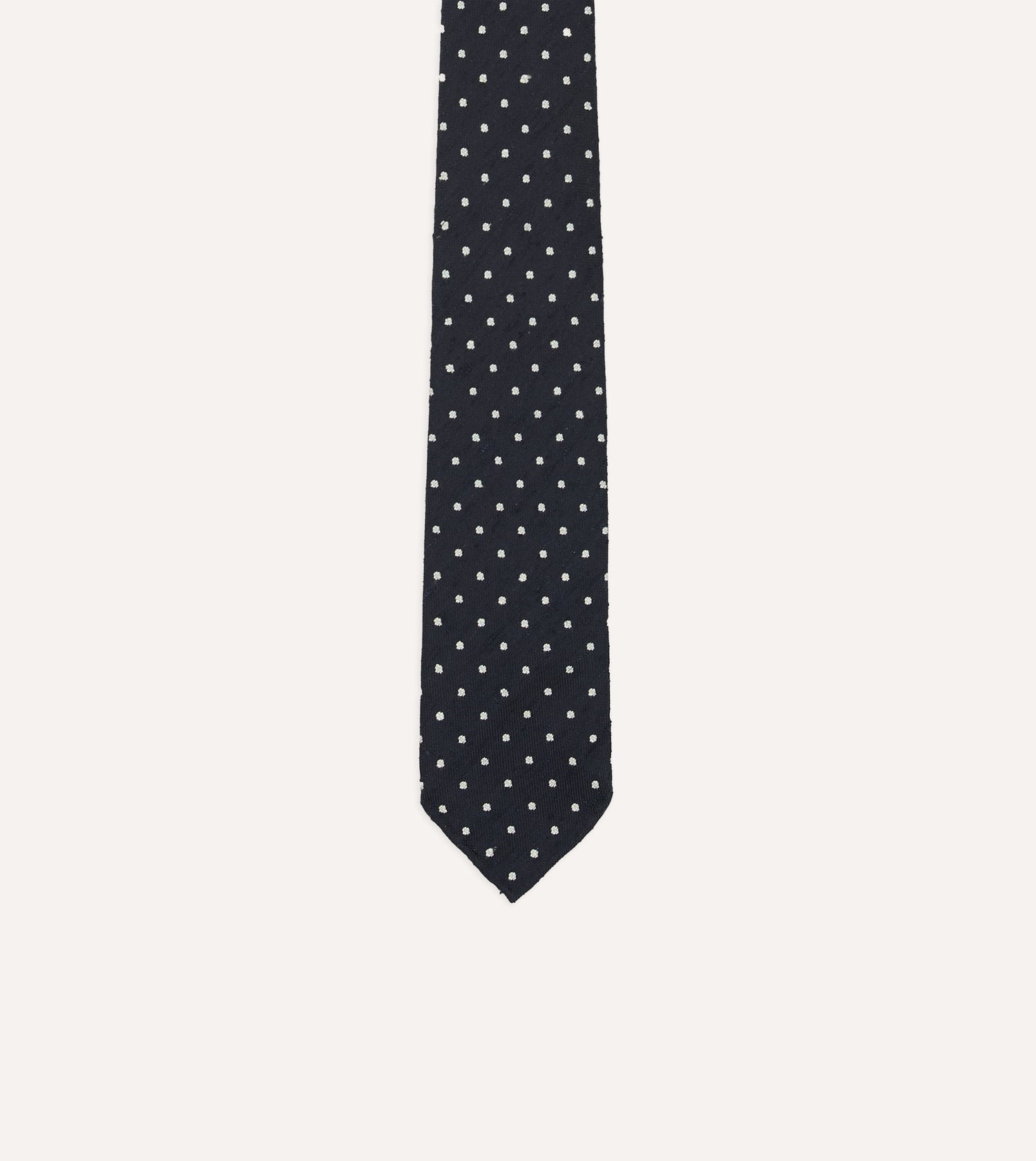 Navy Spots Shantung Silk Hand-Rolled Tie
