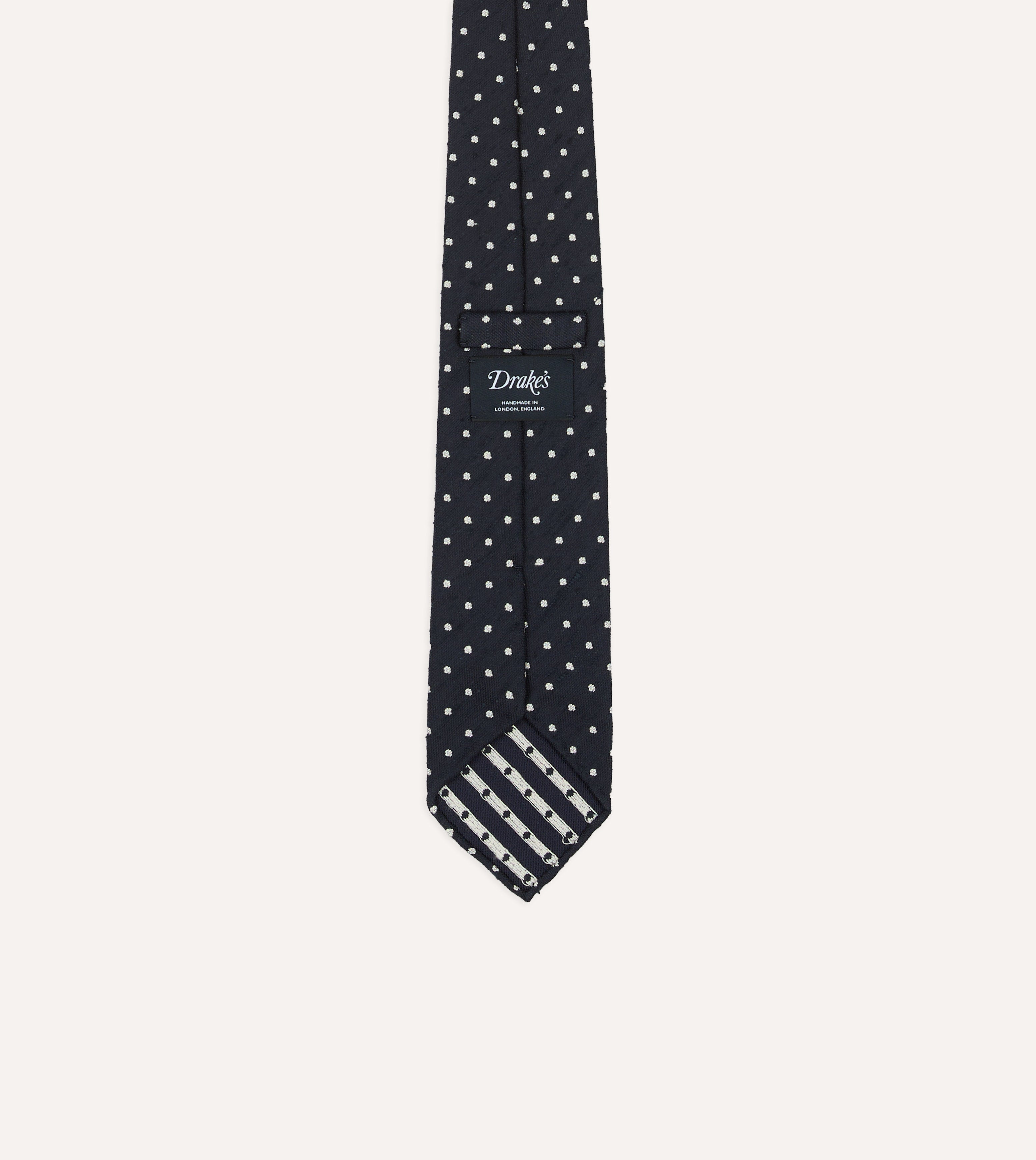 Navy Spots Shantung Silk Hand-Rolled Tie
