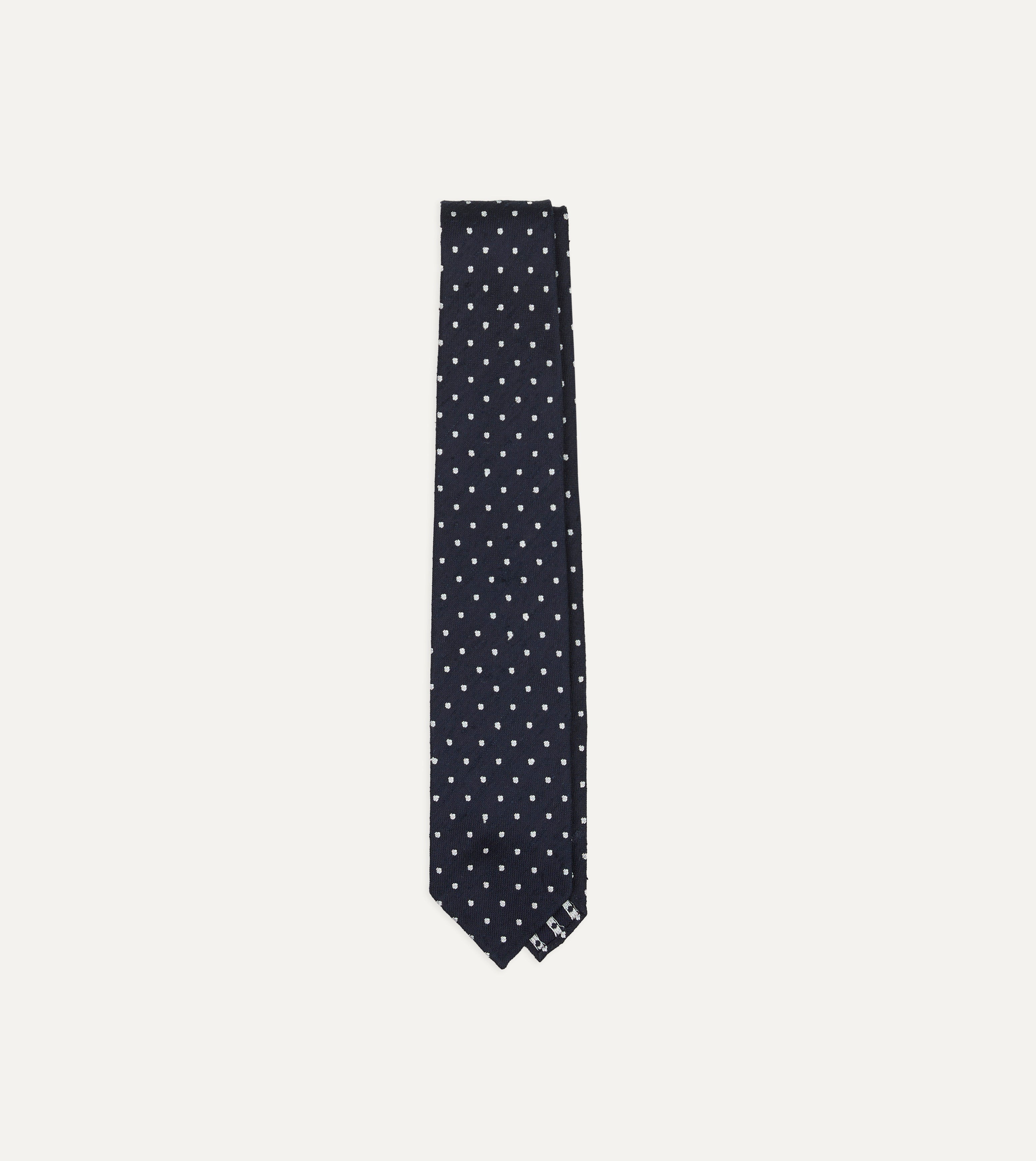 Navy Dots Shantung Silk Hand-Rolled Tie