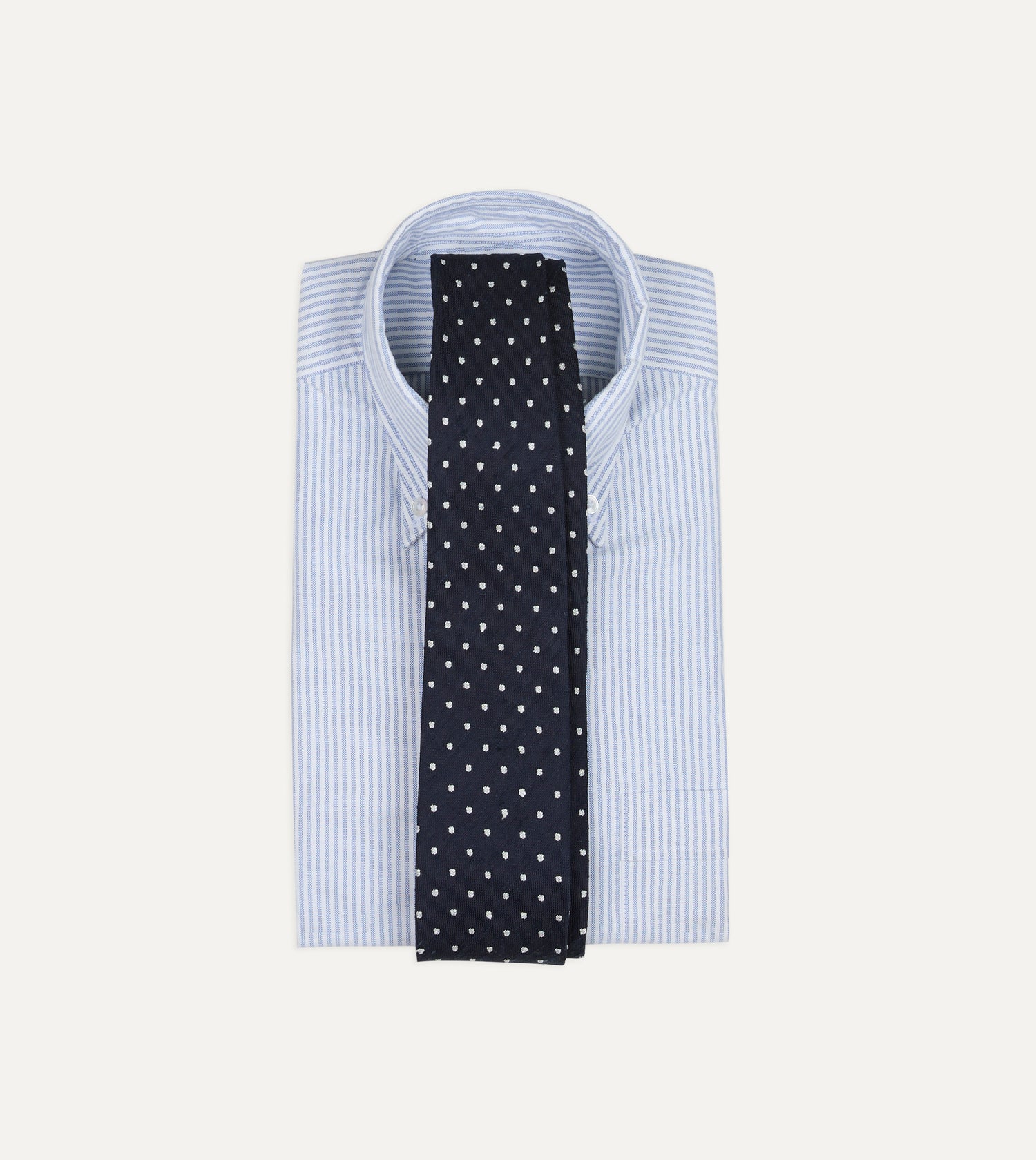 Navy Dots Shantung Silk Hand-Rolled Tie