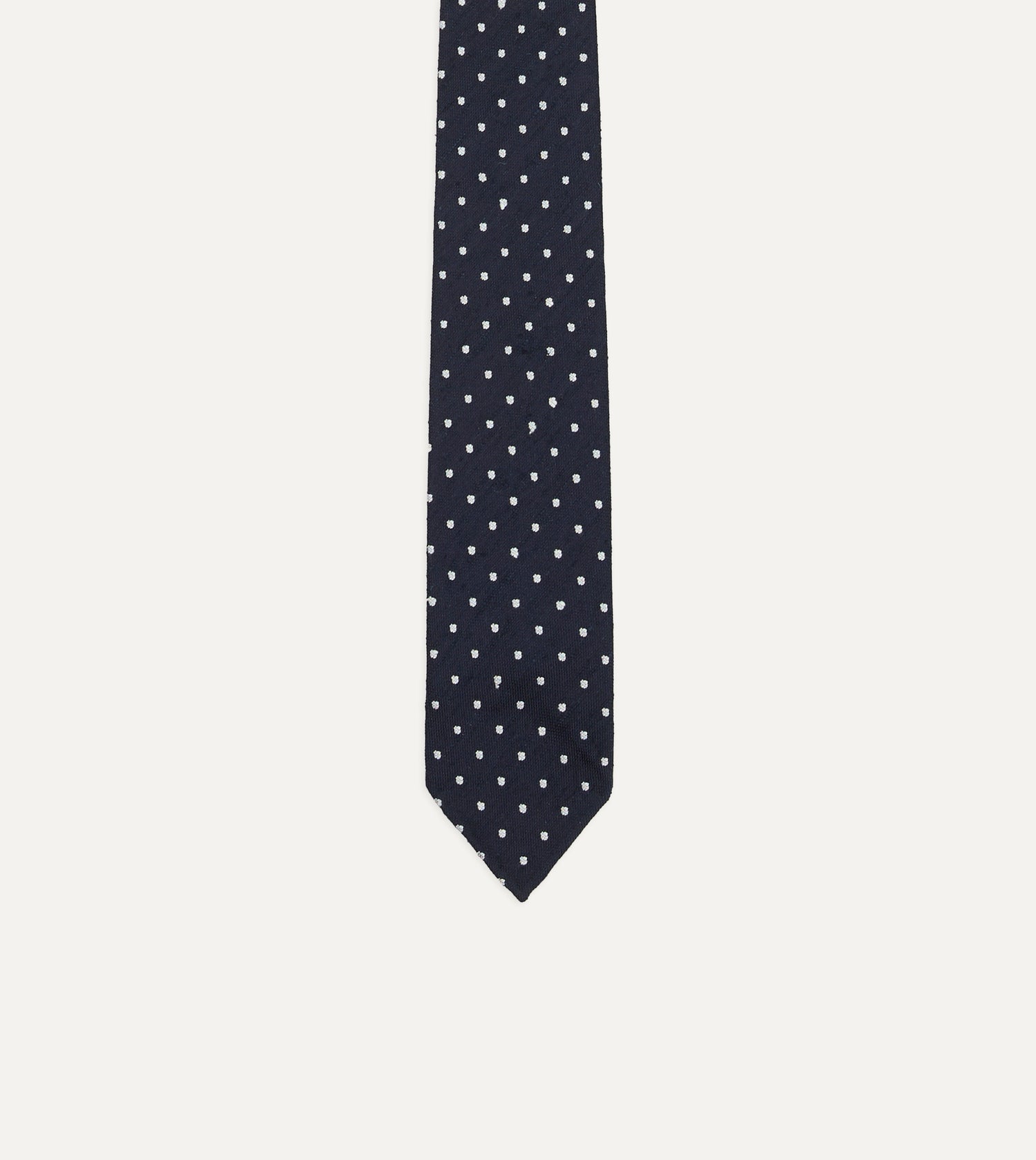 Navy Dots Shantung Silk Hand-Rolled Tie