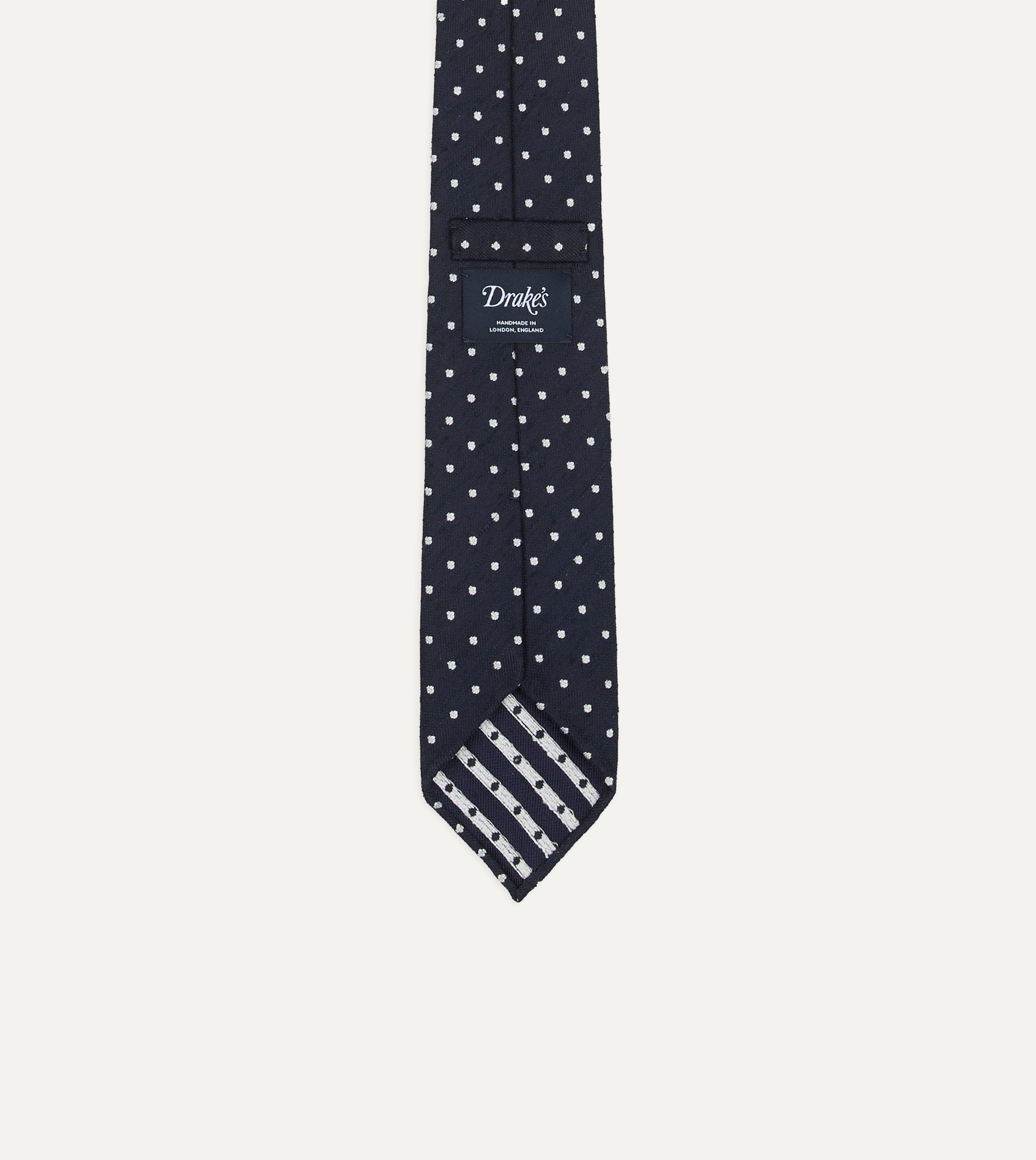 Navy Dots Shantung Silk Hand-Rolled Tie