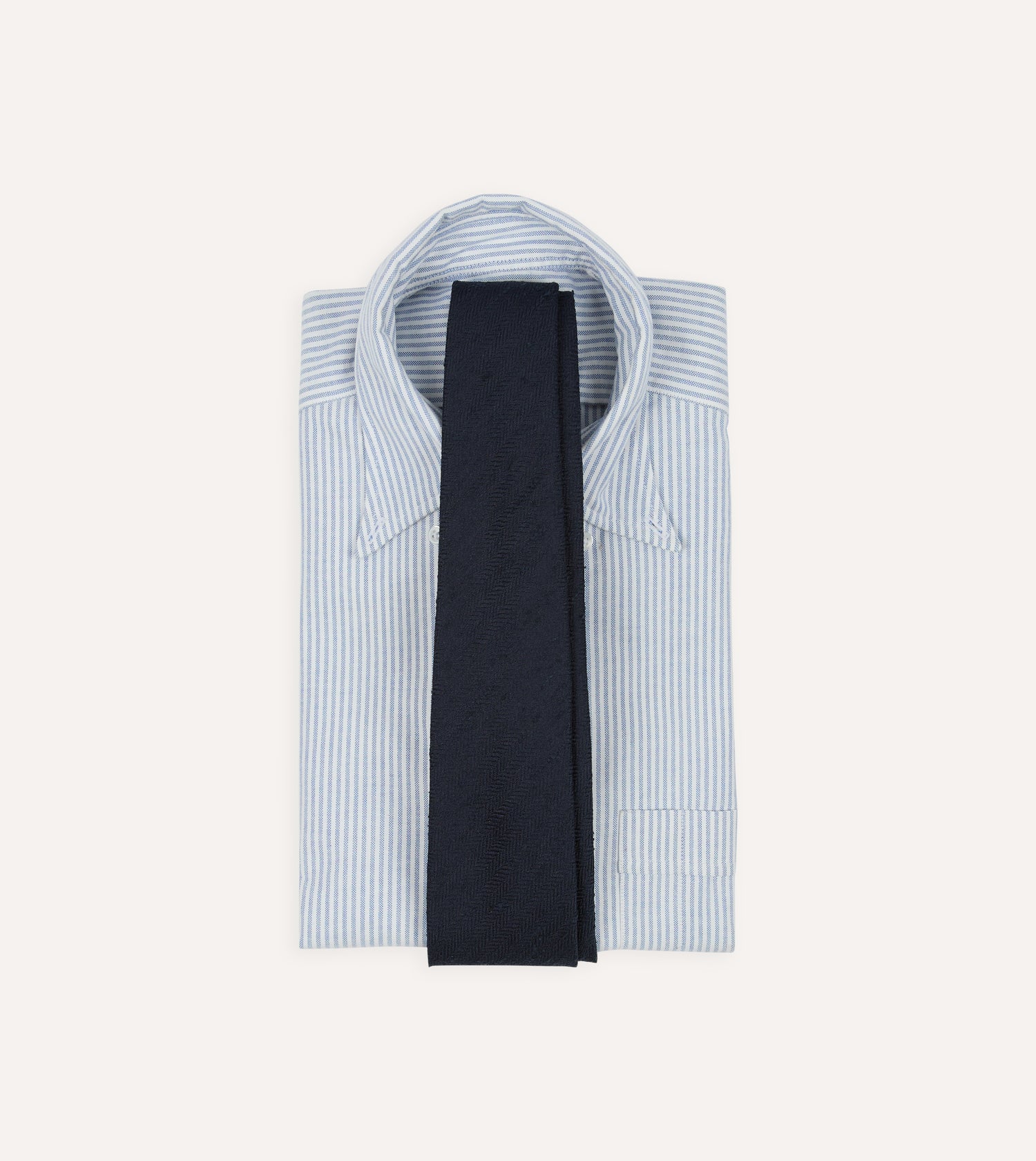 Navy Herringbone Shantung Silk Hand-Rolled Tie