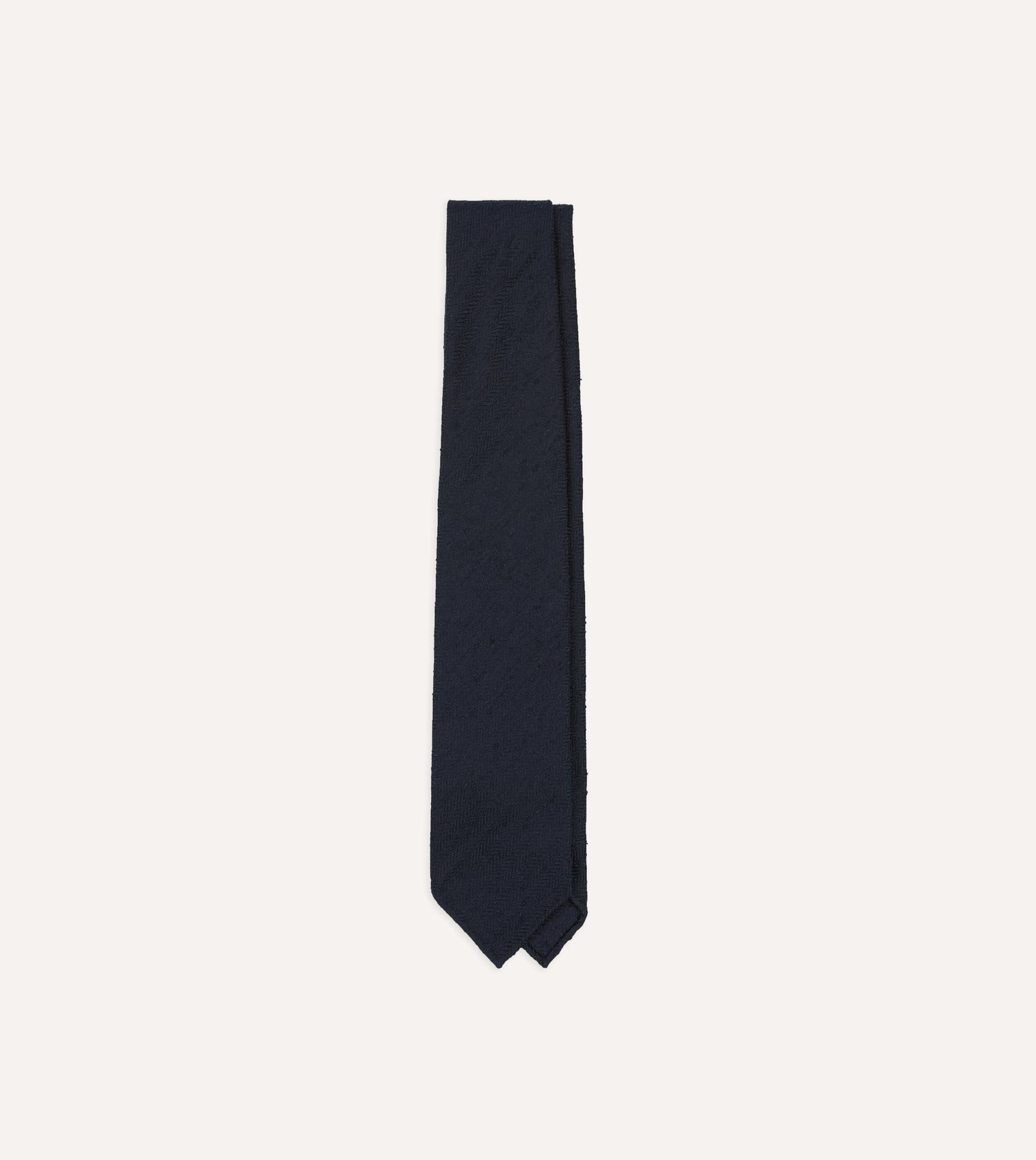 Navy Herringbone Shantung Silk Hand-Rolled Tie