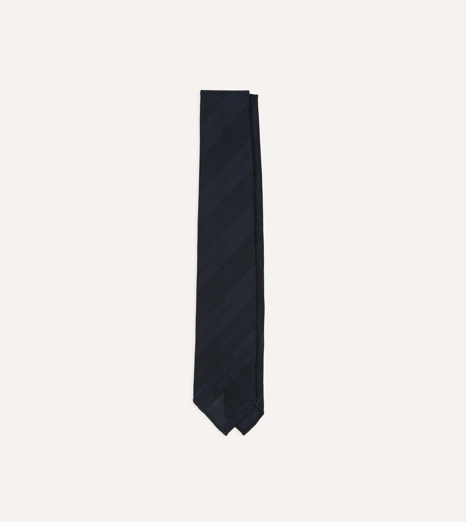 Navy Textured Stripe Hand Rolled Silk Grenadine Tie