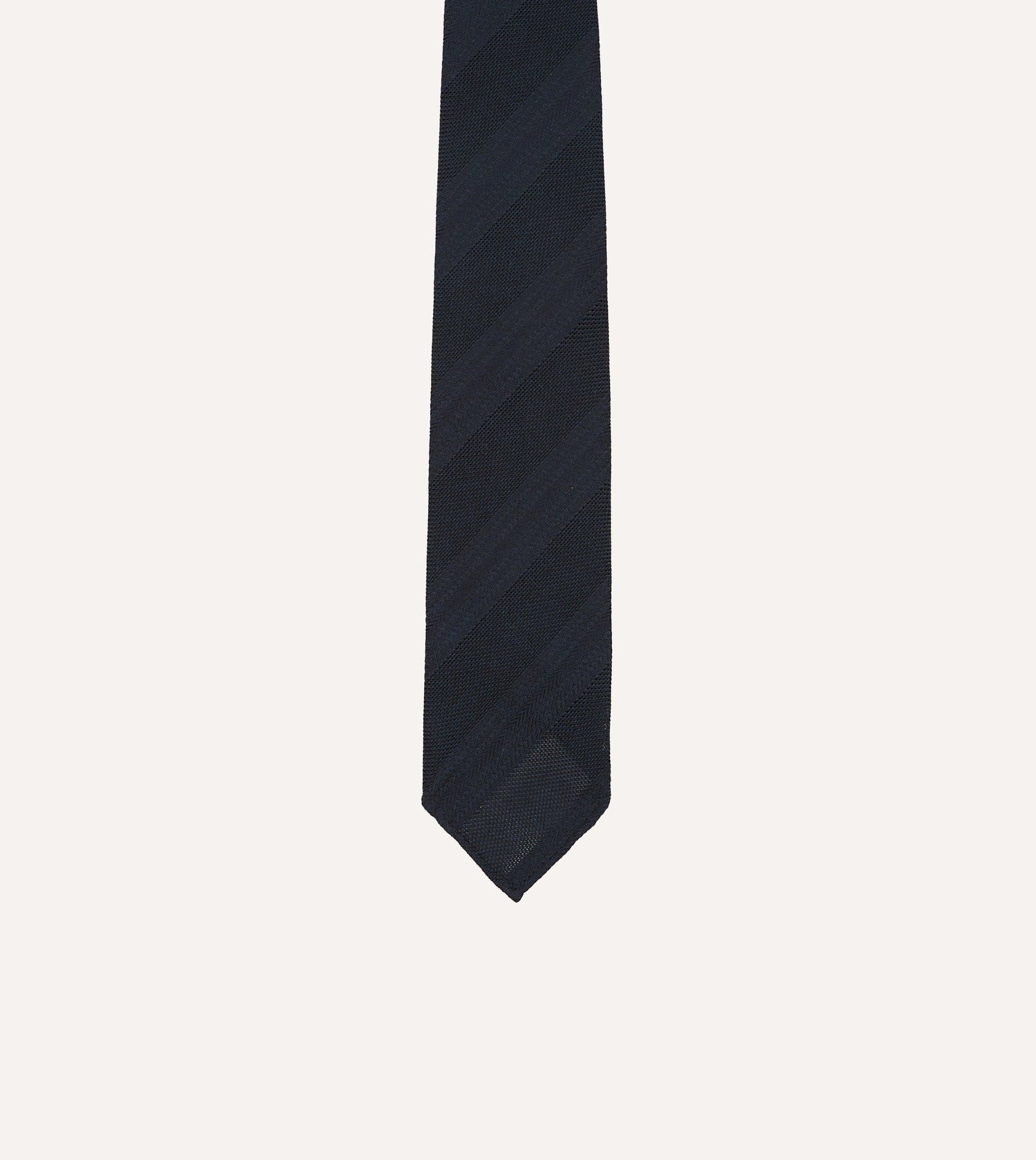 Navy Textured Stripe Hand Rolled Silk Grenadine Tie