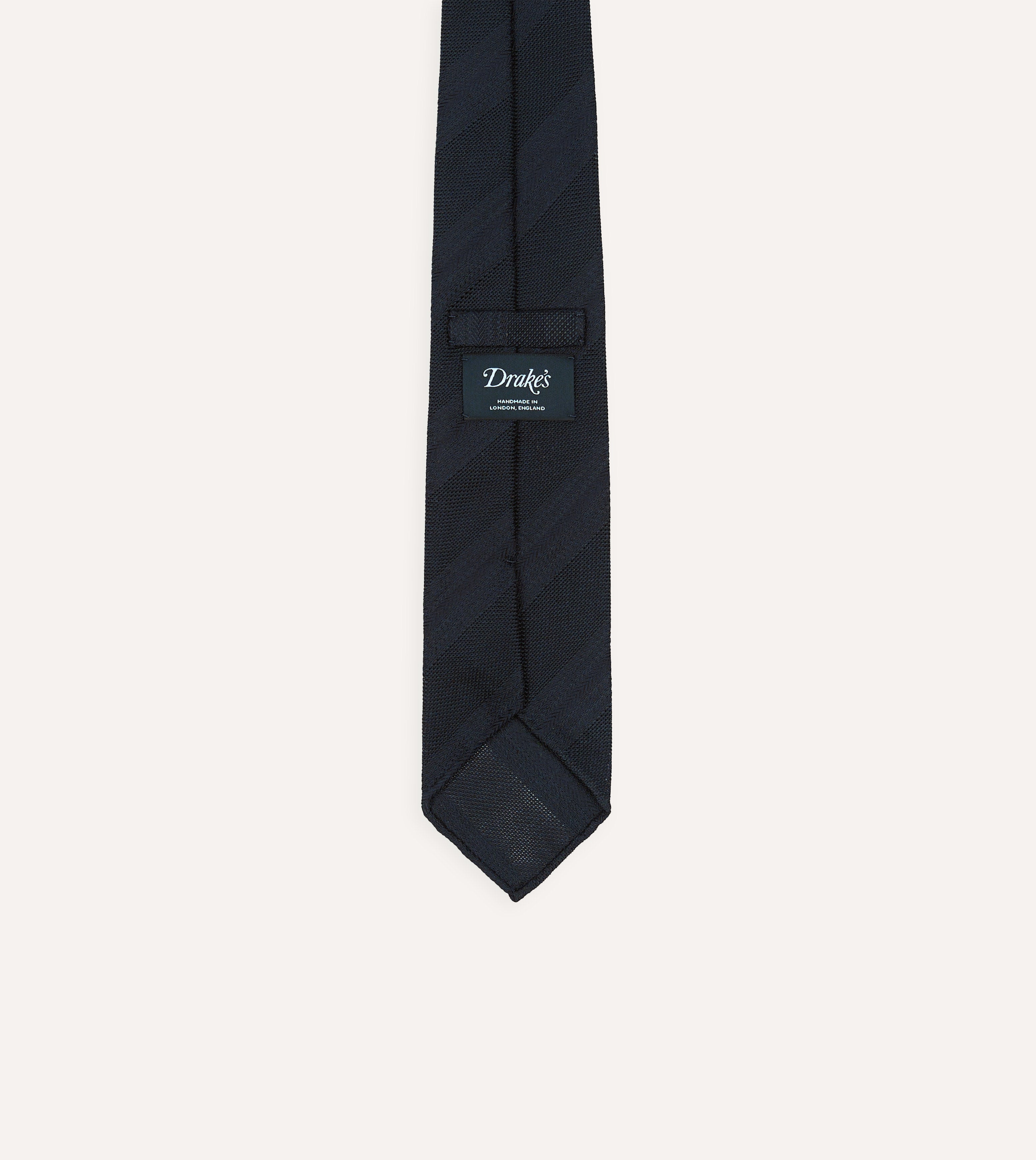 Navy Textured Stripe Hand Rolled Silk Grenadine Tie