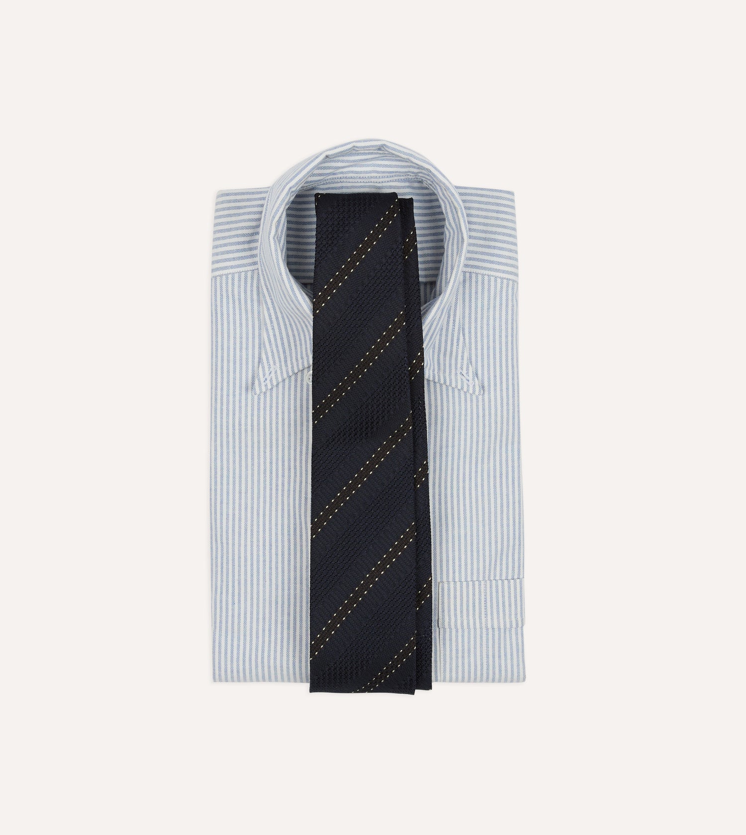 Navy and Brown Stitch Stripe Hand Rolled Silk Grenadine Tie