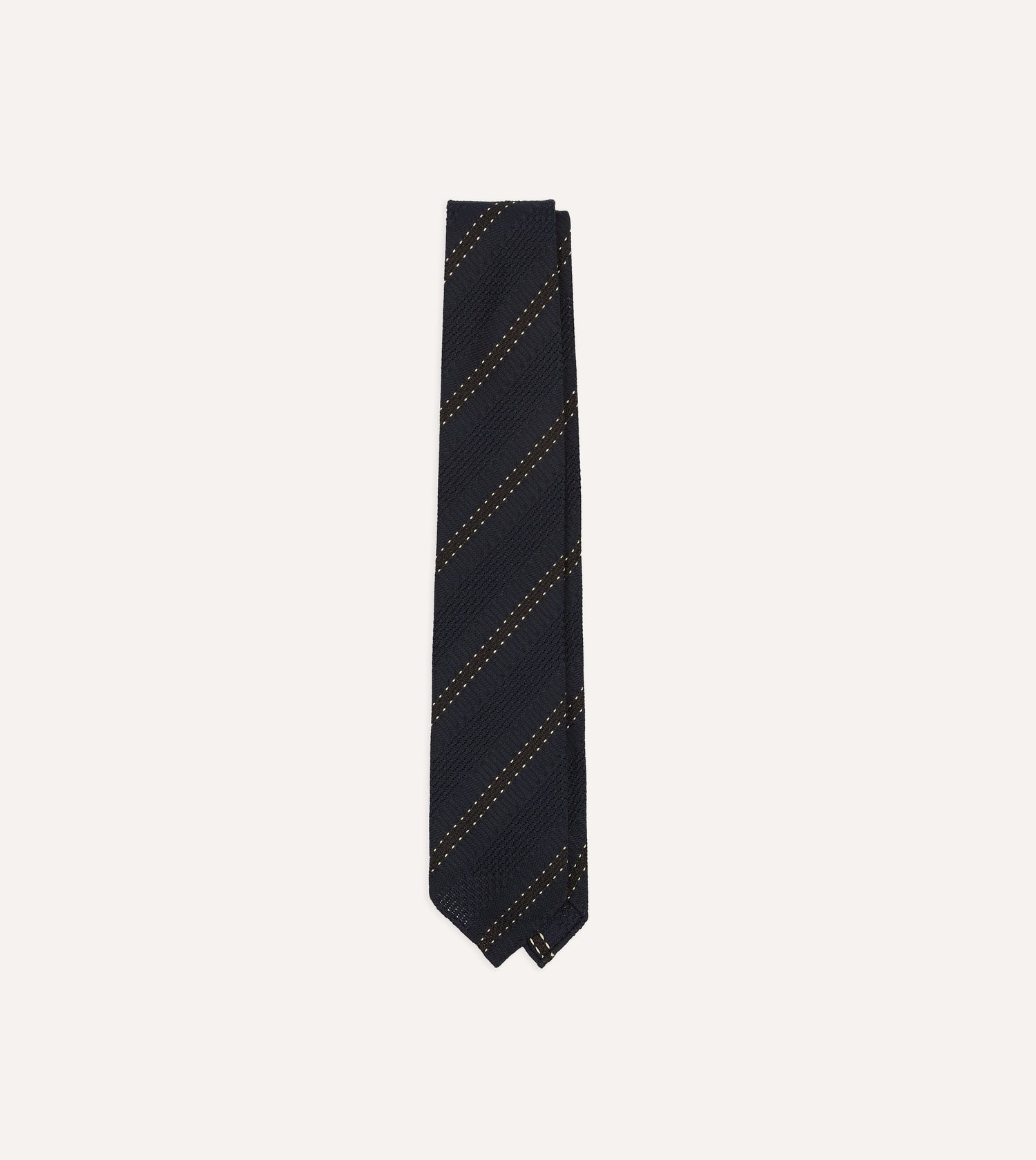 Navy and Brown Stitch Stripe Hand Rolled Silk Grenadine Tie