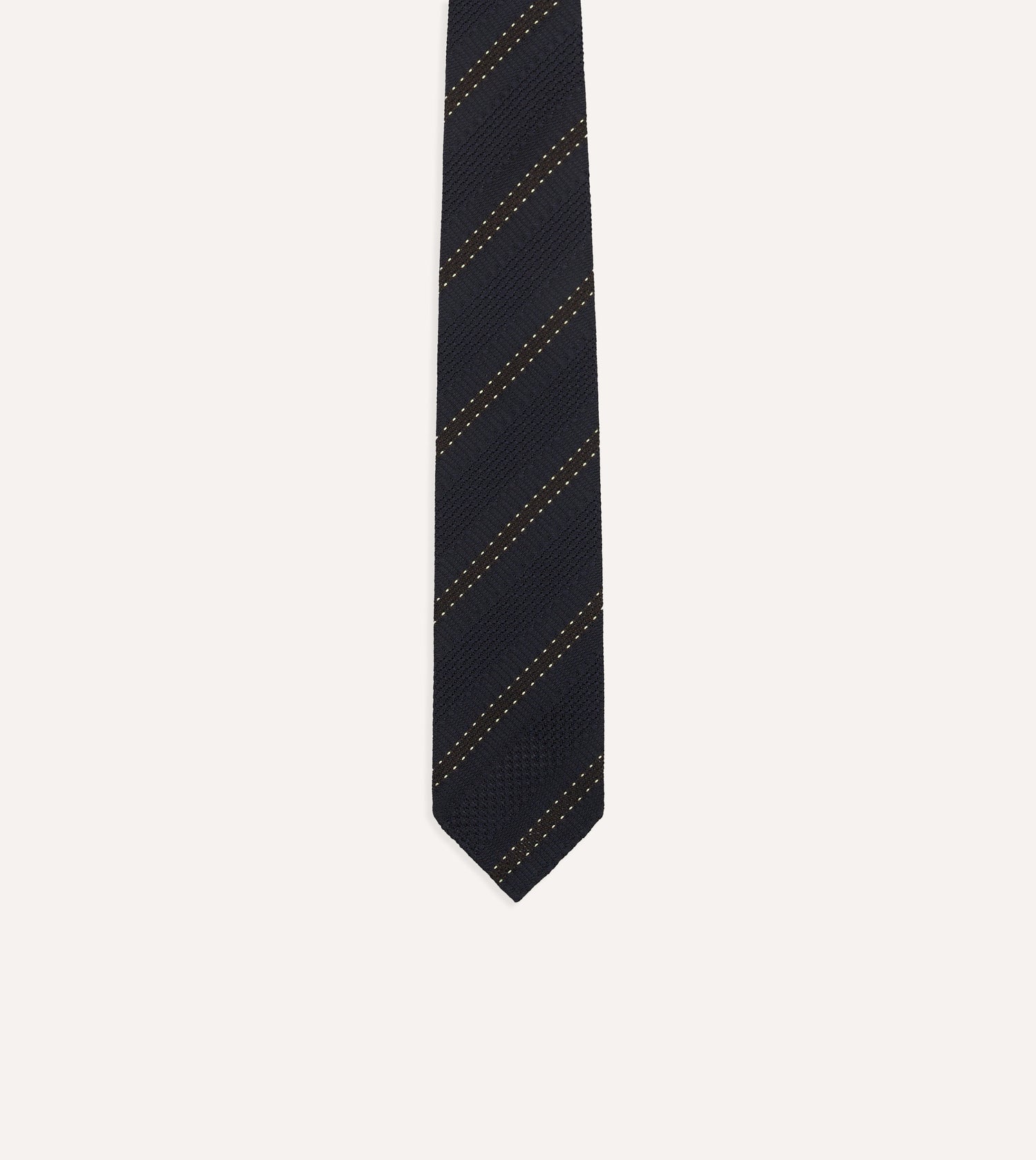 Navy and Brown Stitch Stripe Hand Rolled Silk Grenadine Tie
