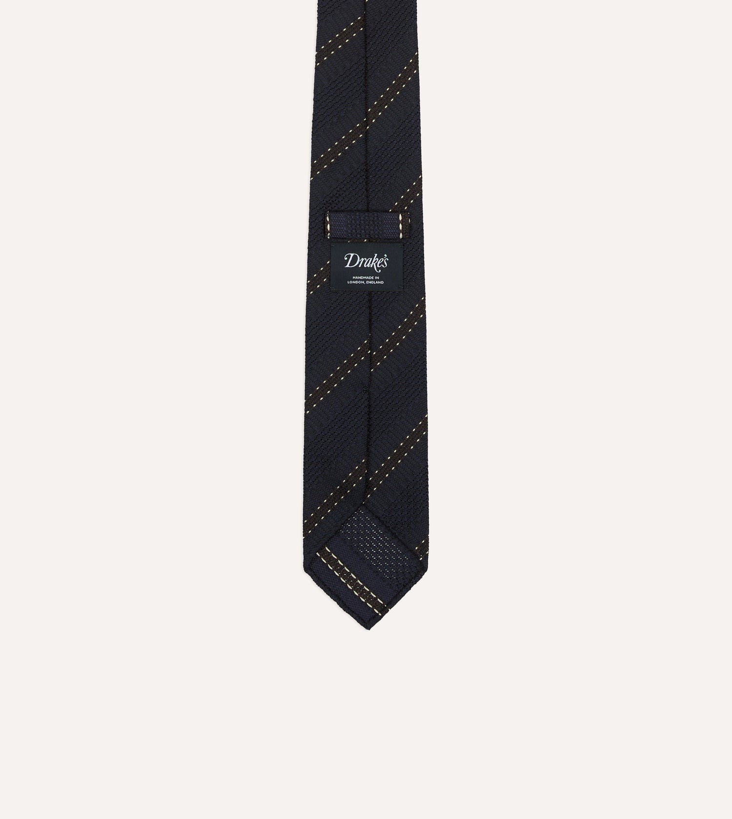 Navy and Brown Stitch Stripe Hand Rolled Silk Grenadine Tie