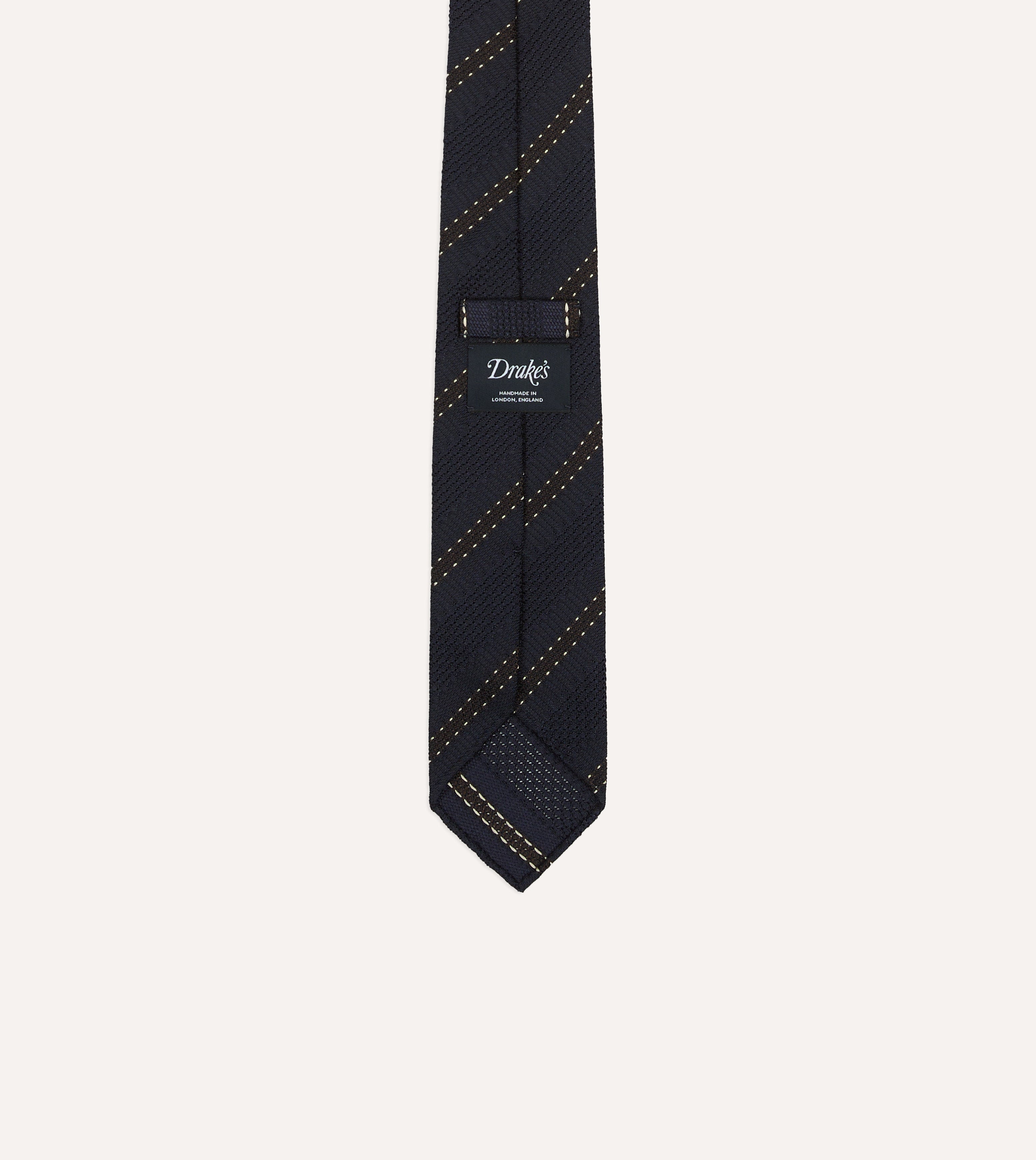 Navy and Brown Stitch Stripe Hand Rolled Silk Grenadine Tie