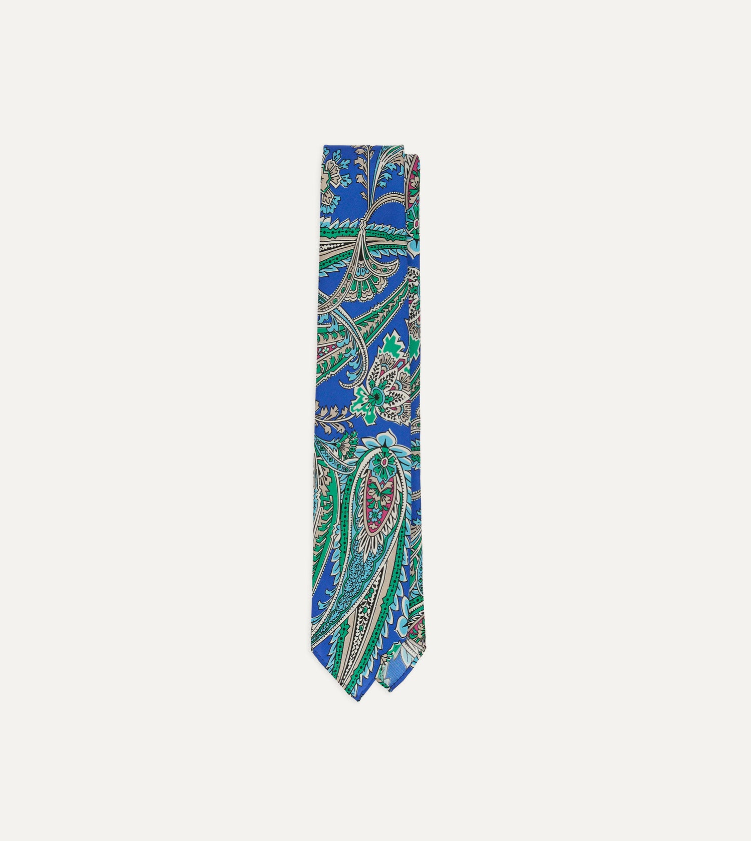 Blue Nouveau Leaves Shantung Silk Hand-Rolled Tie