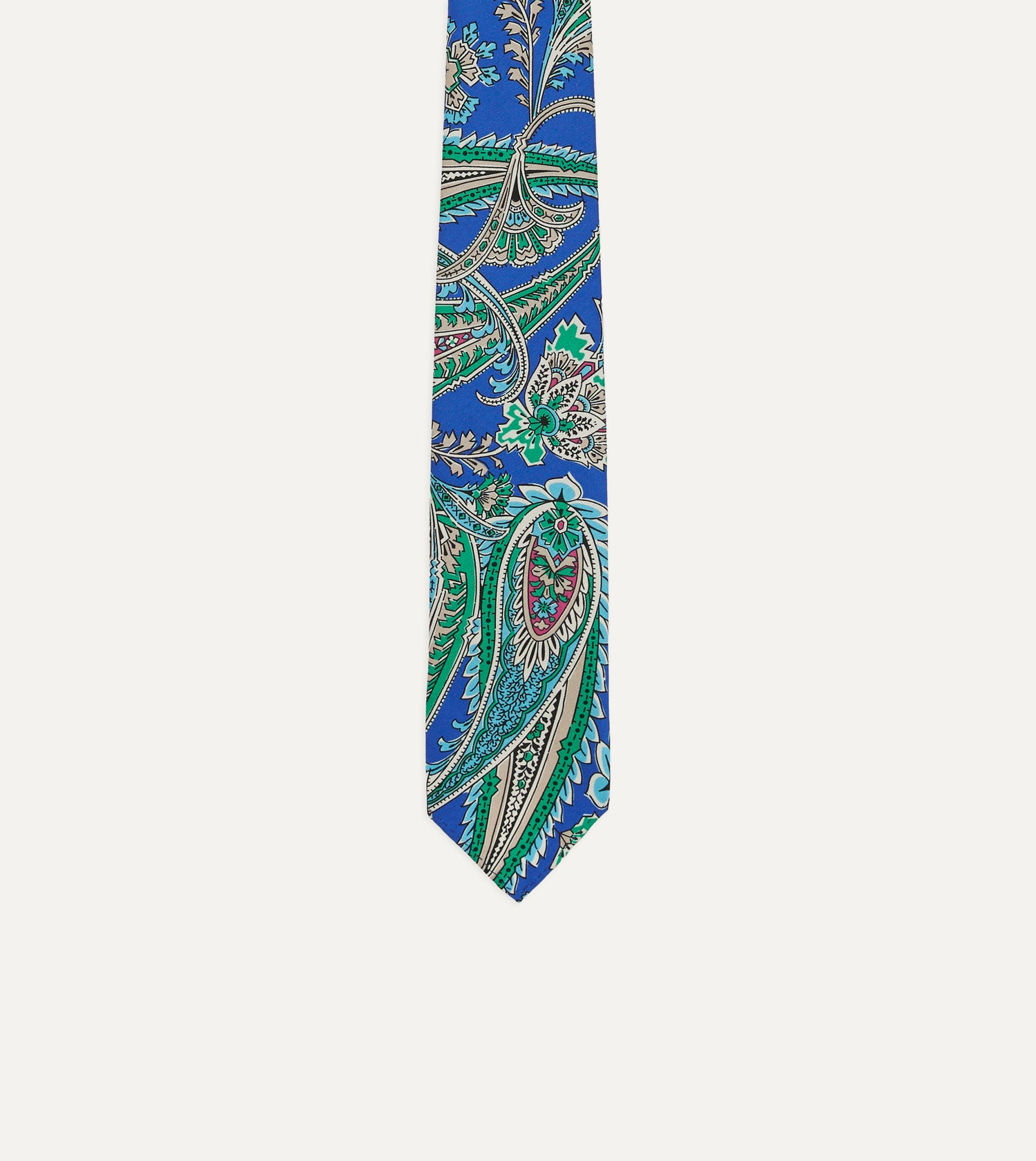 Blue Nouveau Leaves Shantung Silk Hand-Rolled Tie