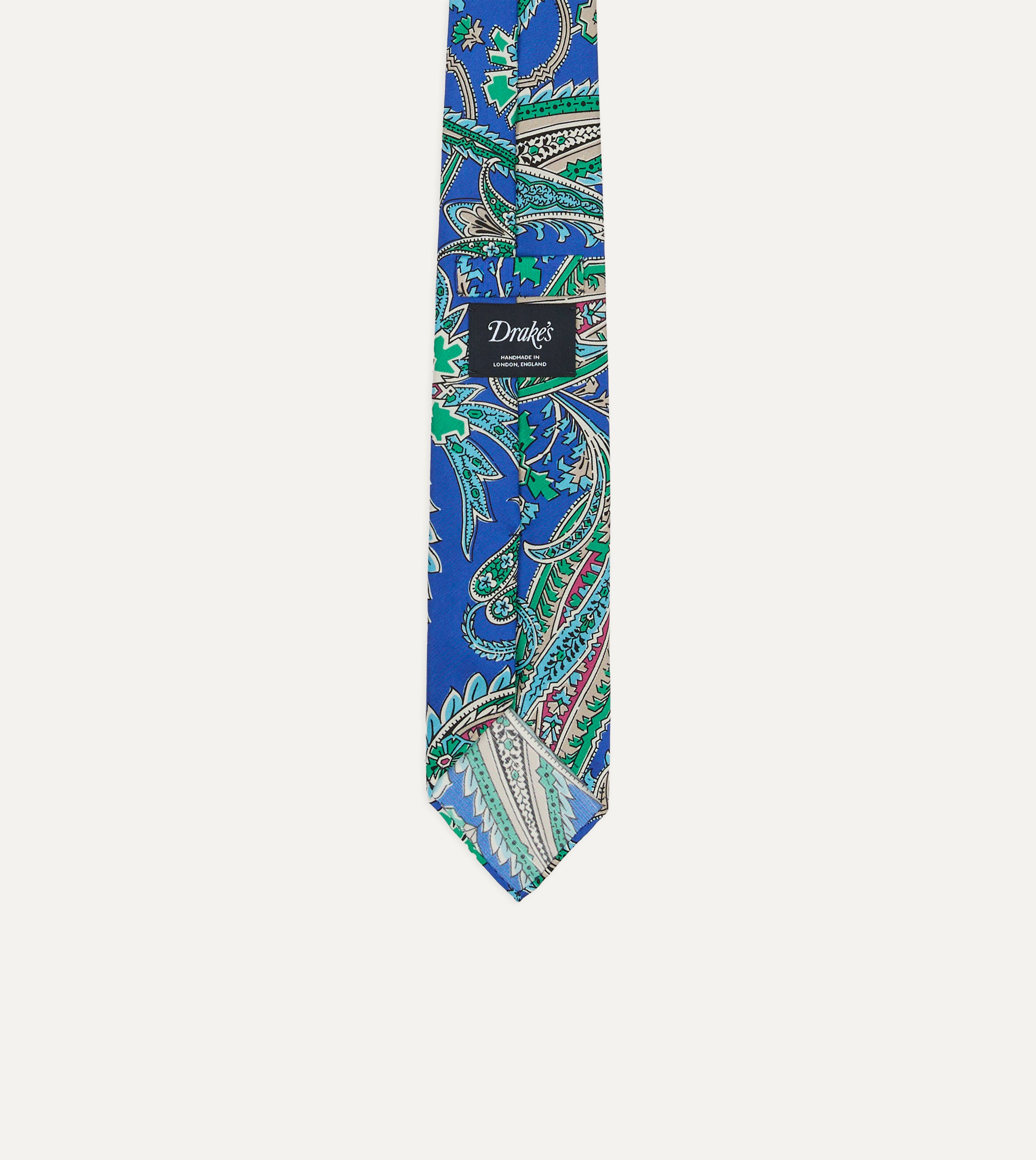 Blue Nouveau Leaves Shantung Silk Hand-Rolled Tie