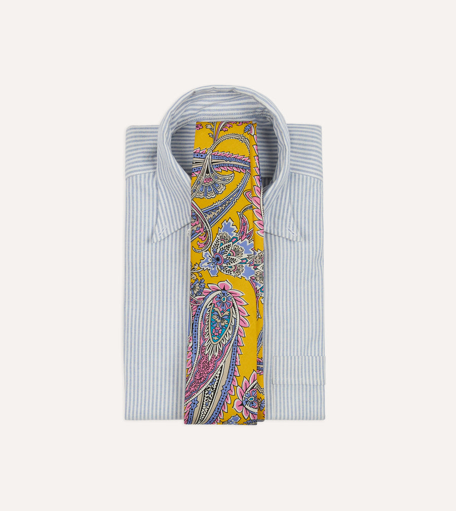 Yellow Nouveau Leaves Shantung Silk Hand-Rolled Tie