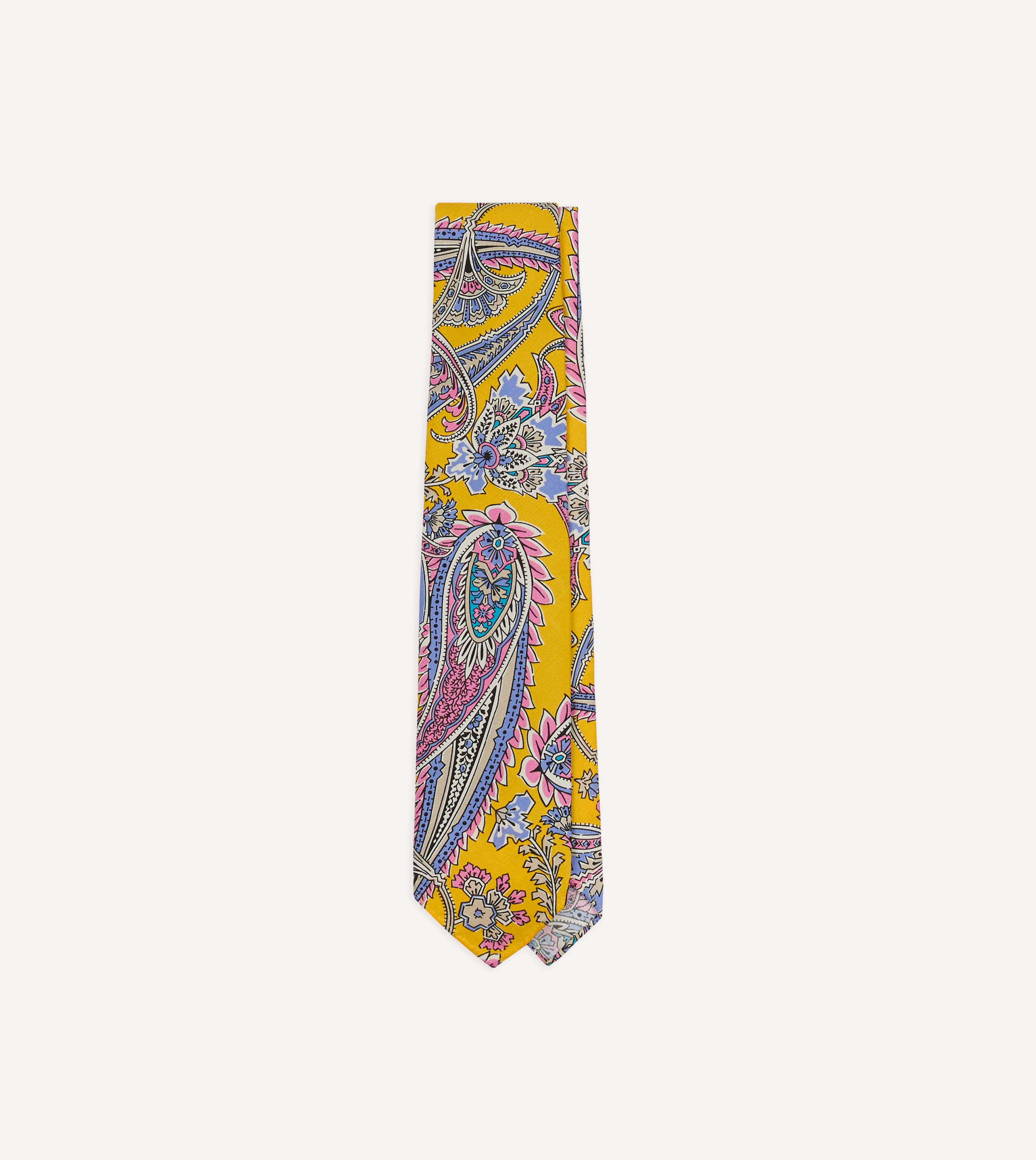 Yellow Nouveau Leaves Shantung Silk Hand-Rolled Tie