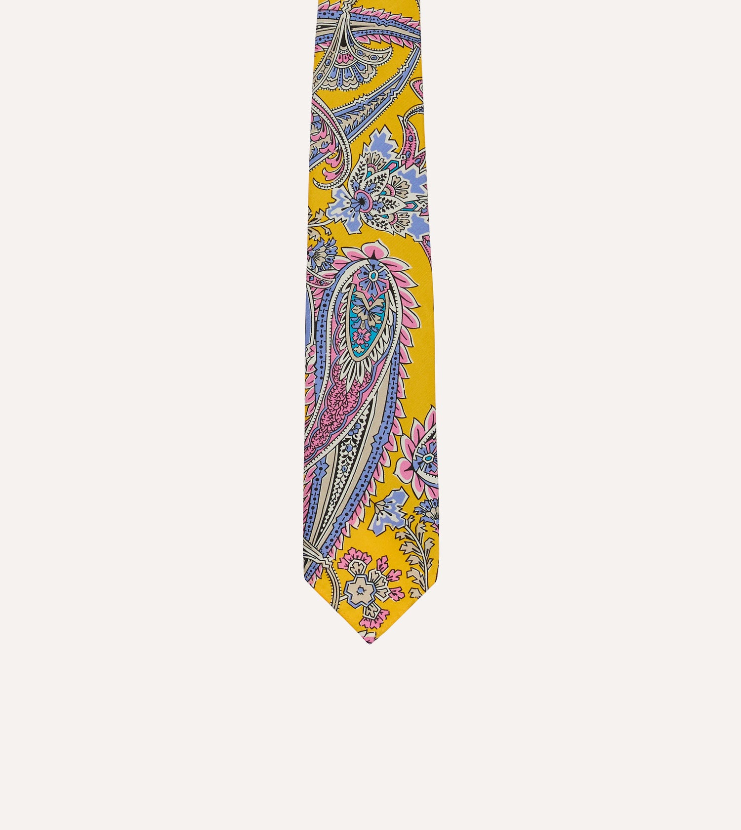Yellow Nouveau Leaves Shantung Silk Hand-Rolled Tie