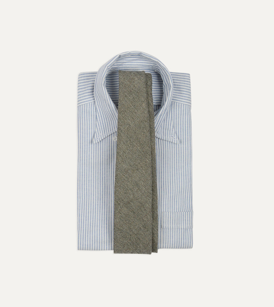 Grey Herringbone Shetland Wool Hand Rolled Tie