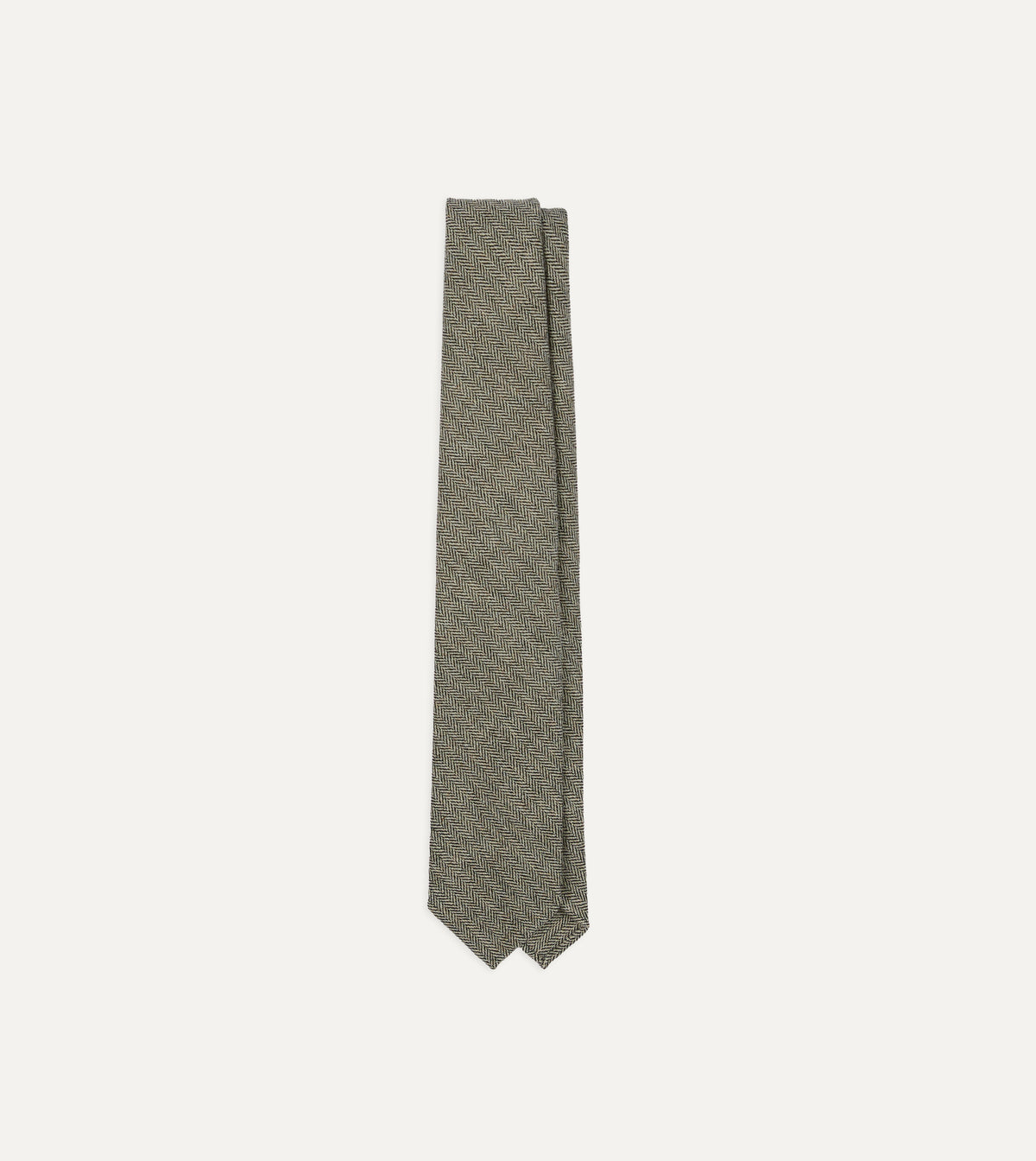 Grey Herringbone Shetland Wool Hand Rolled Tie