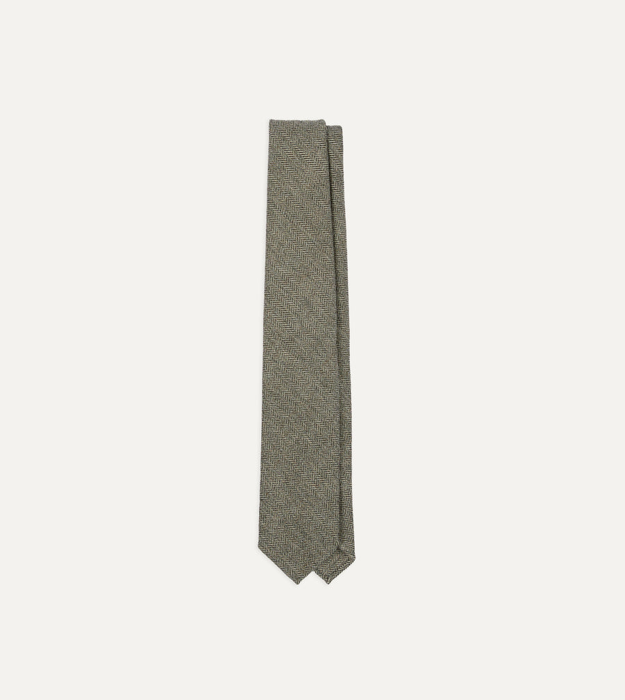 Grey Herringbone Shetland Wool Hand Rolled Tie