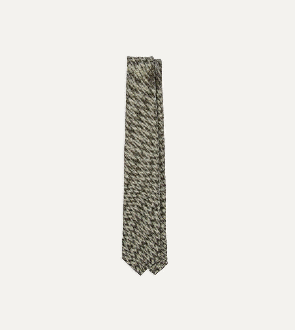 Grey Herringbone Shetland Wool Hand Rolled Tie – Drakes US
