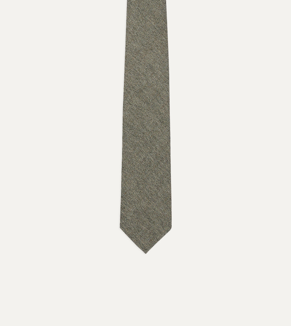 Grey Herringbone Shetland Wool Hand Rolled Tie