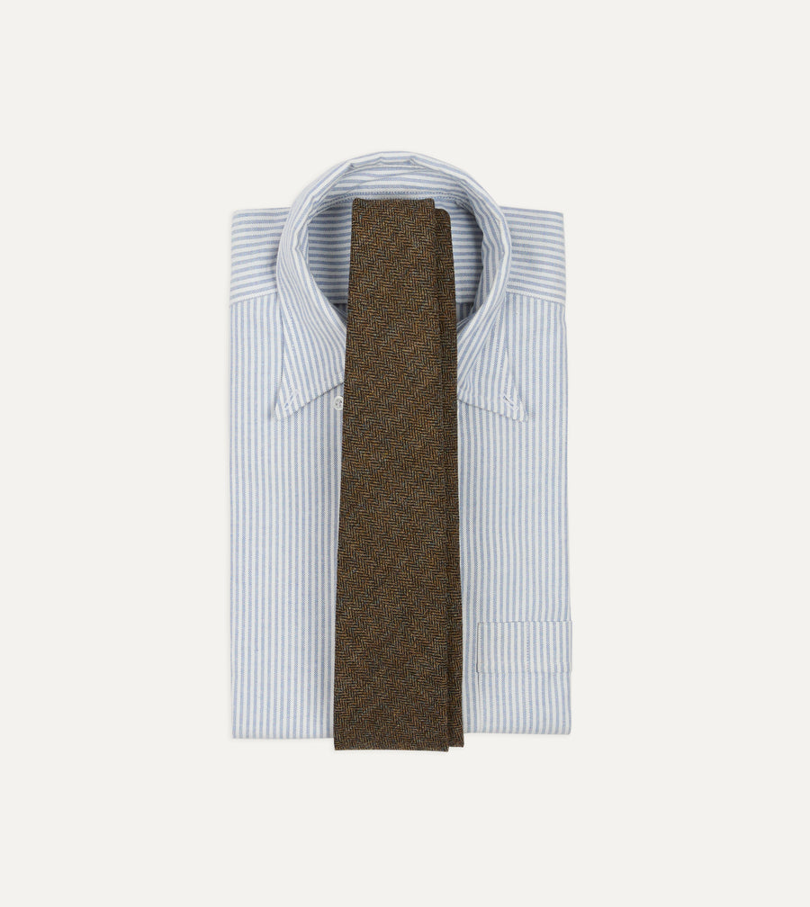 Brown Herringbone Shetland Wool Hand Rolled Tie