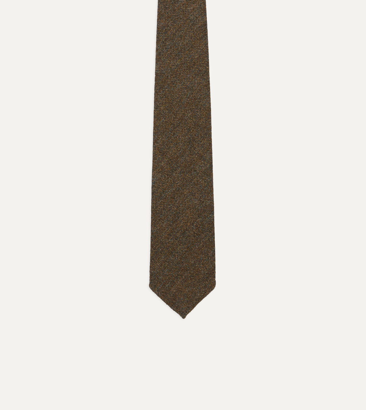 Brown Herringbone Shetland Wool Hand Rolled Tie