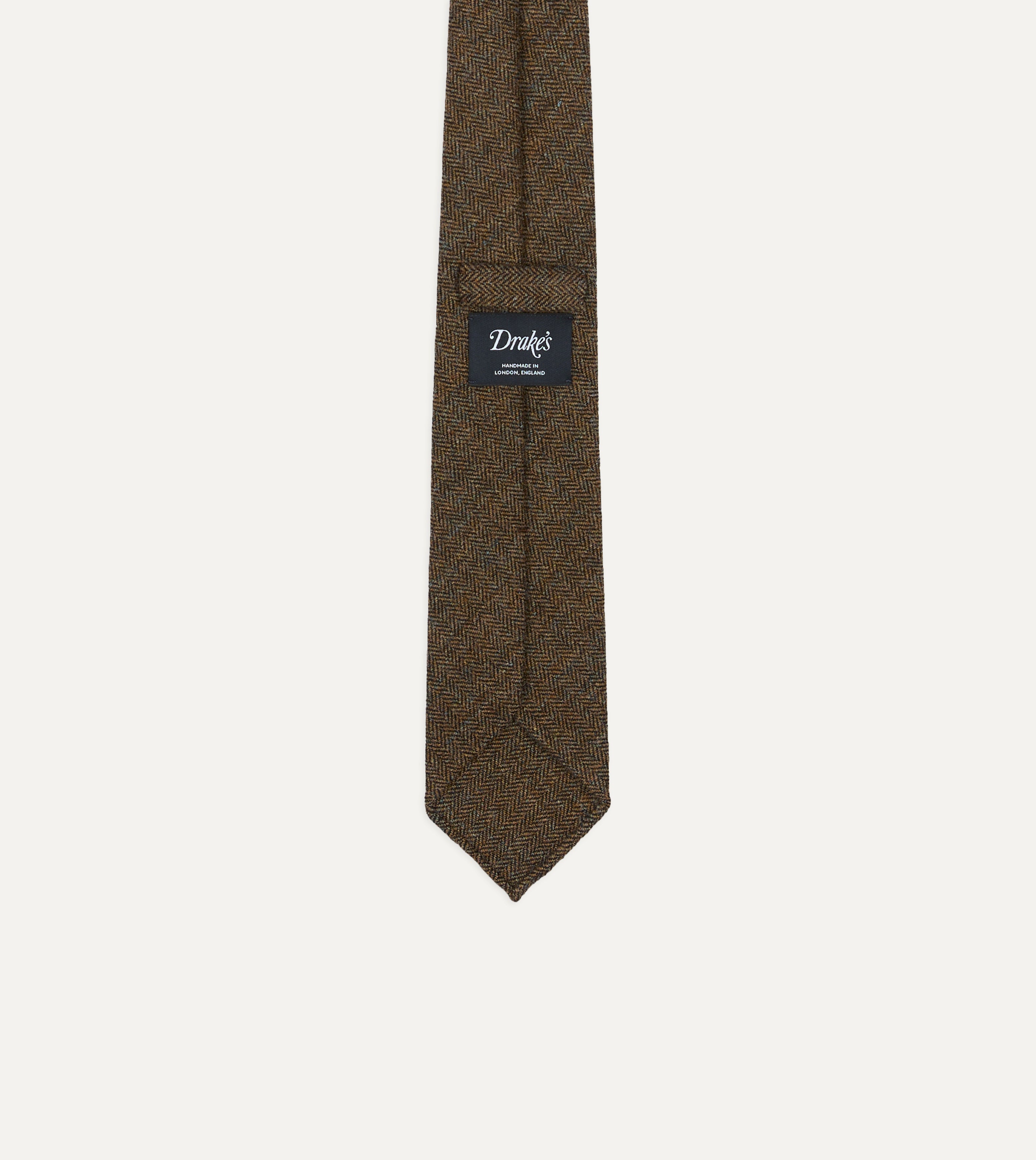 Brown Herringbone Shetland Wool Hand Rolled Tie
