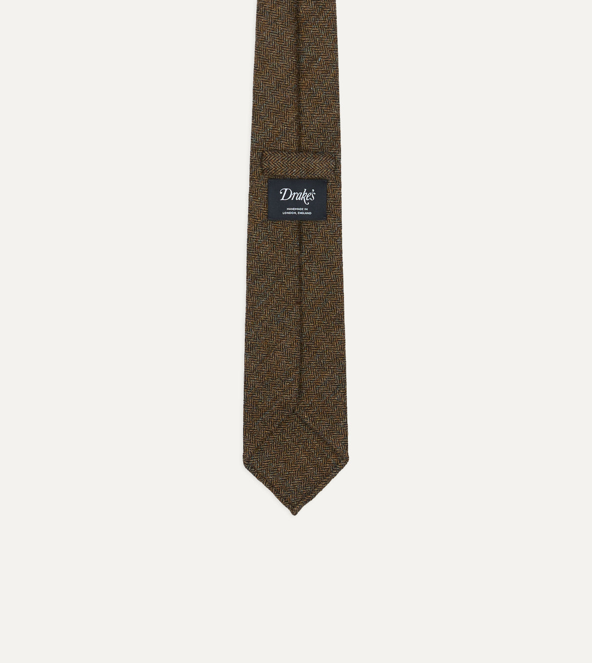 Brown Herringbone Shetland Wool Hand Rolled Tie