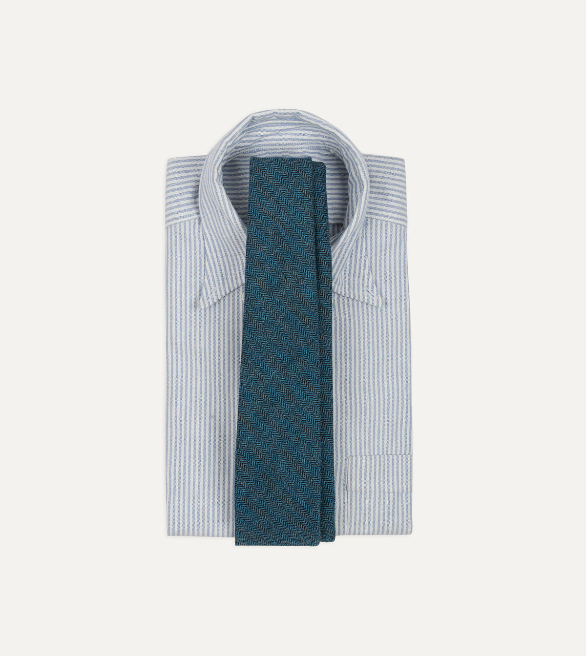 Blue Herringbone Shetland Wool Hand Rolled Tie