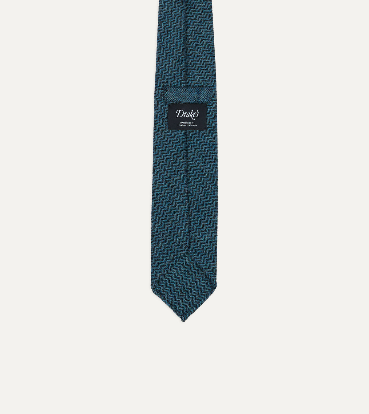 Blue Herringbone Shetland Wool Hand Rolled Tie