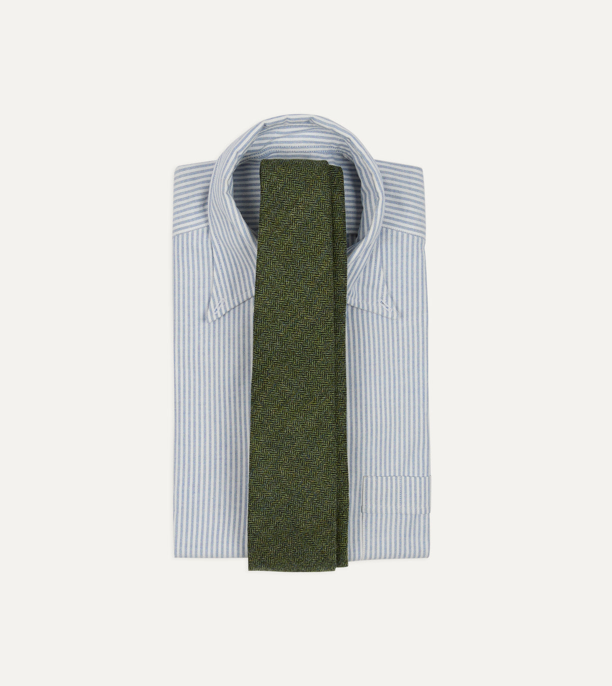 Green Herringbone Shetland Wool Hand Rolled Tie