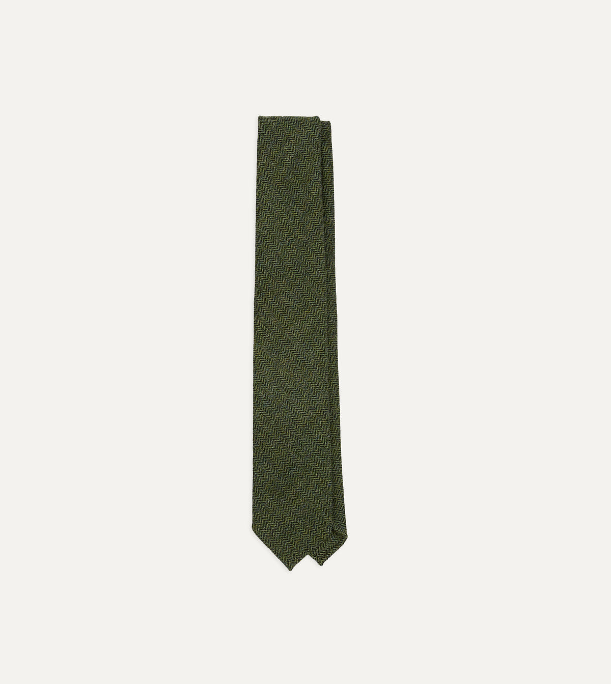 Green Herringbone Shetland Wool Hand Rolled Tie