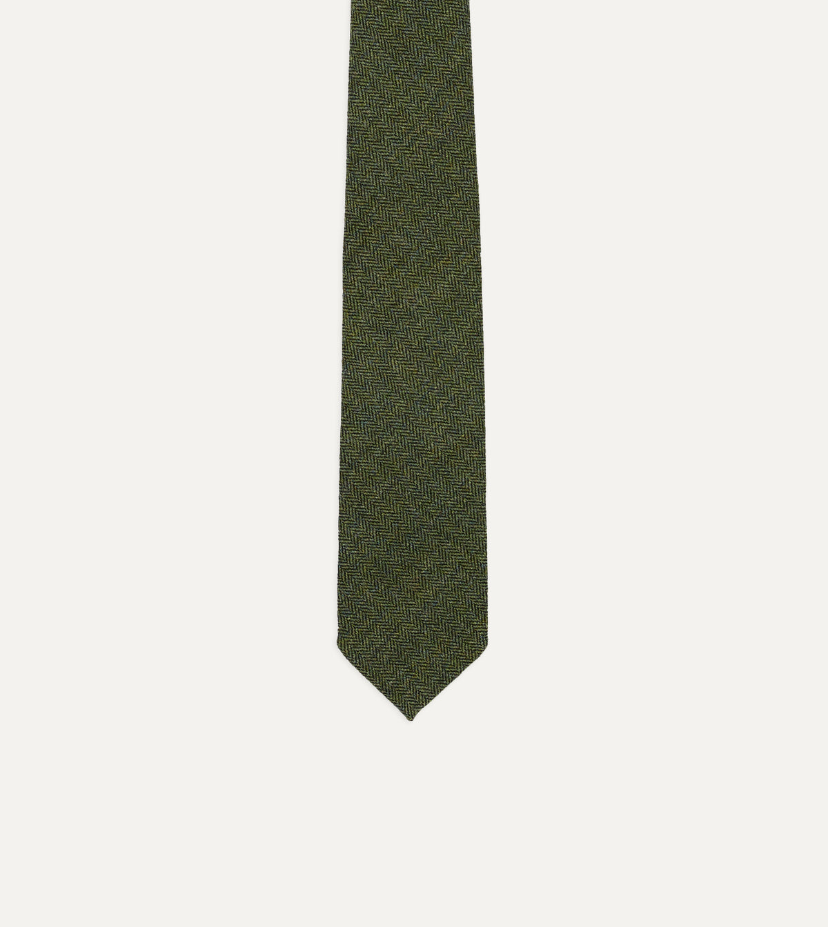 Green Herringbone Shetland Wool Hand Rolled Tie