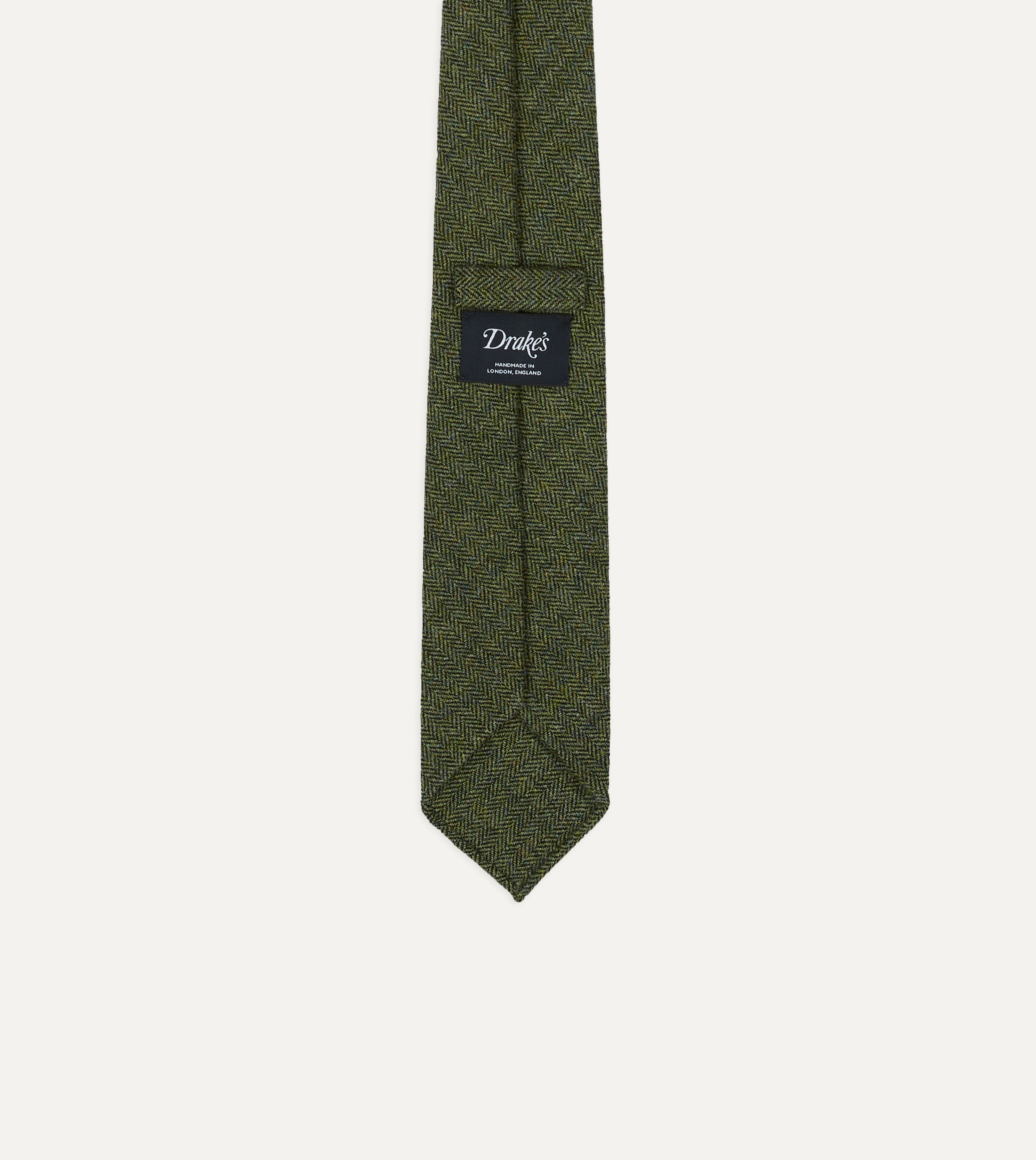 Green Herringbone Shetland Wool Hand Rolled Tie