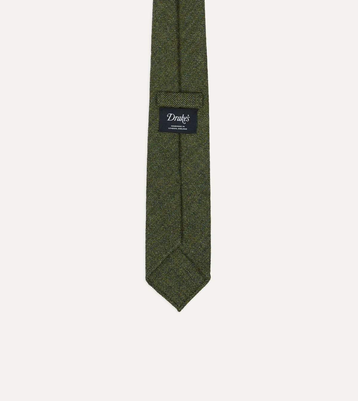 Green Herringbone Shetland Wool Hand Rolled Tie