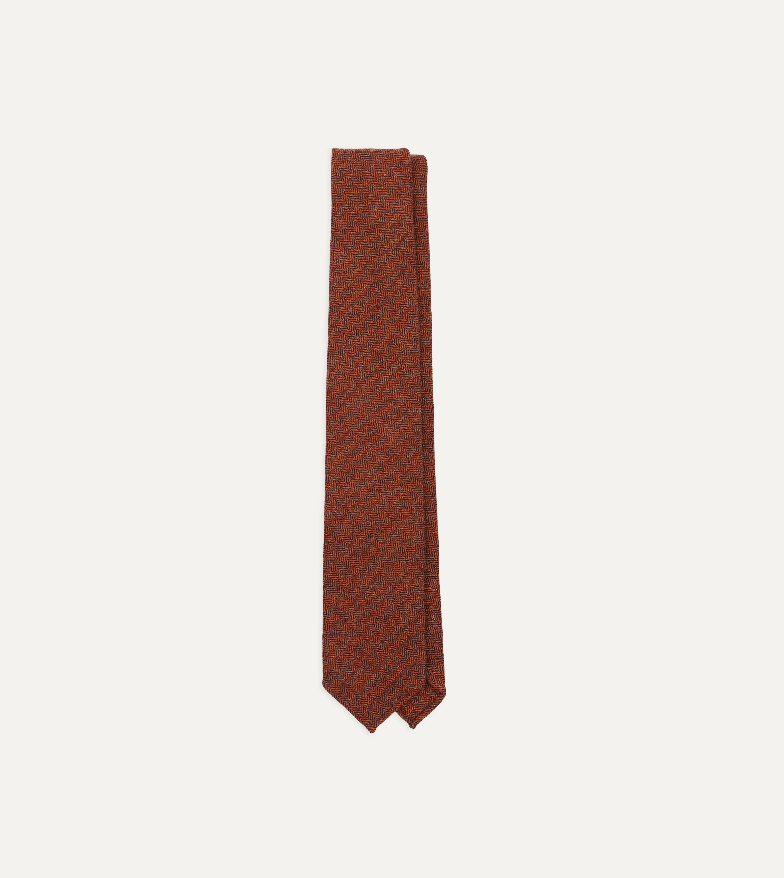 Orange Herringbone Shetland Wool Hand Rolled Tie – Drakes US