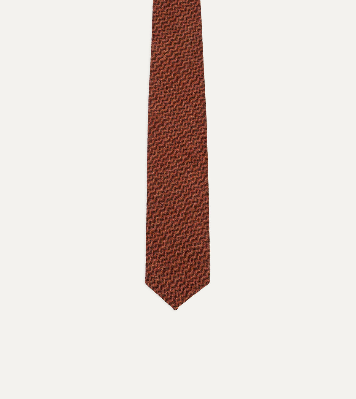 Orange Herringbone Shetland Wool Hand Rolled Tie