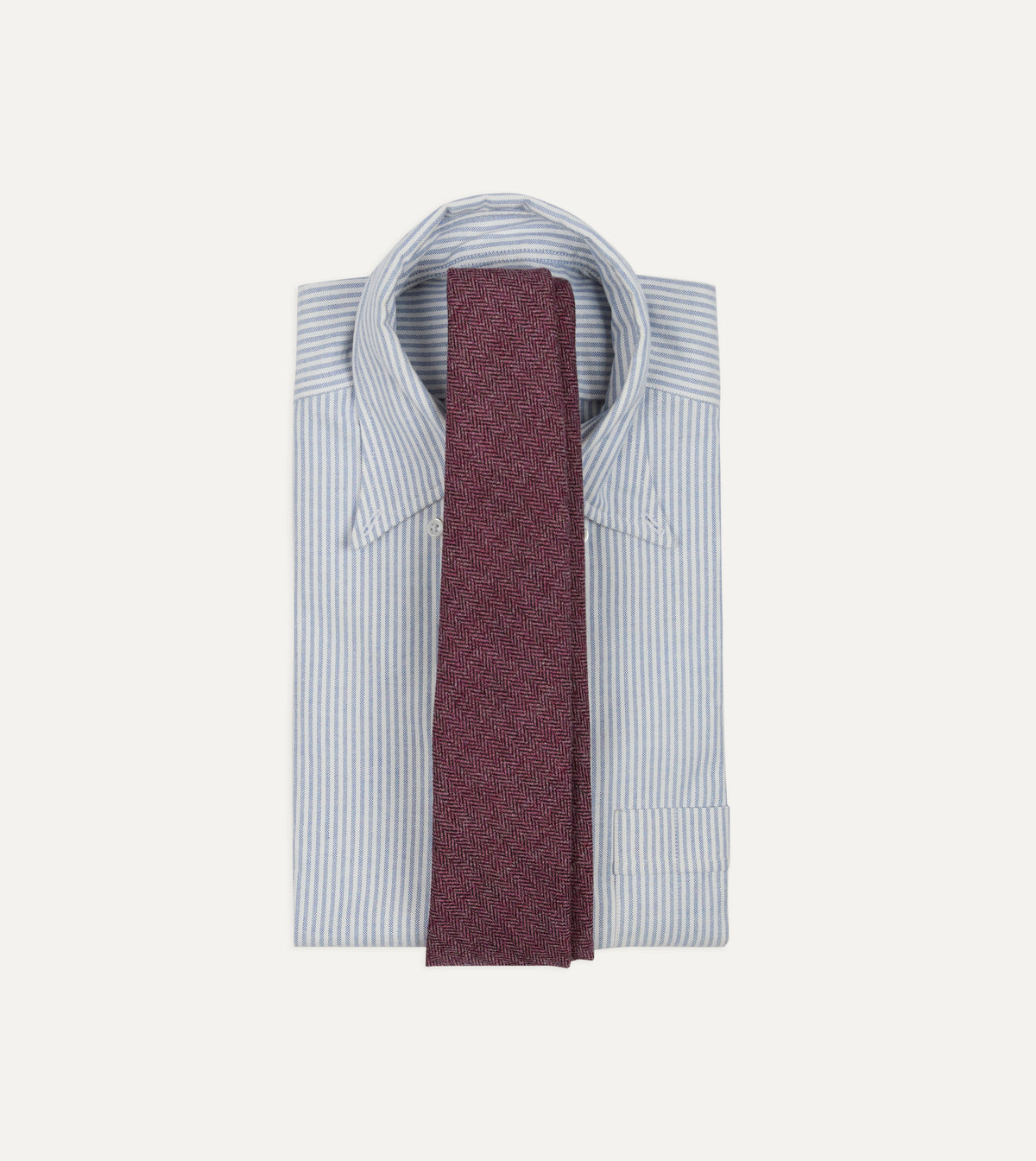 Pink Herringbone Shetland Wool Hand Rolled Tie