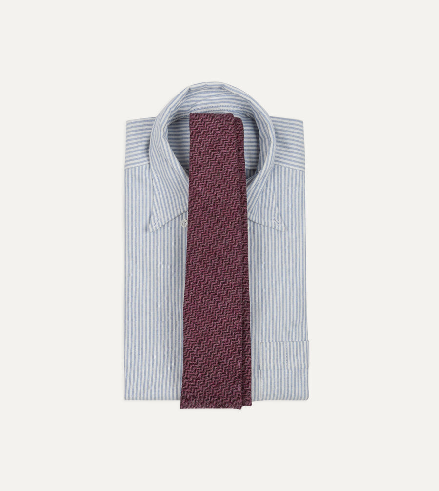 Pink Herringbone Shetland Wool Hand Rolled Tie