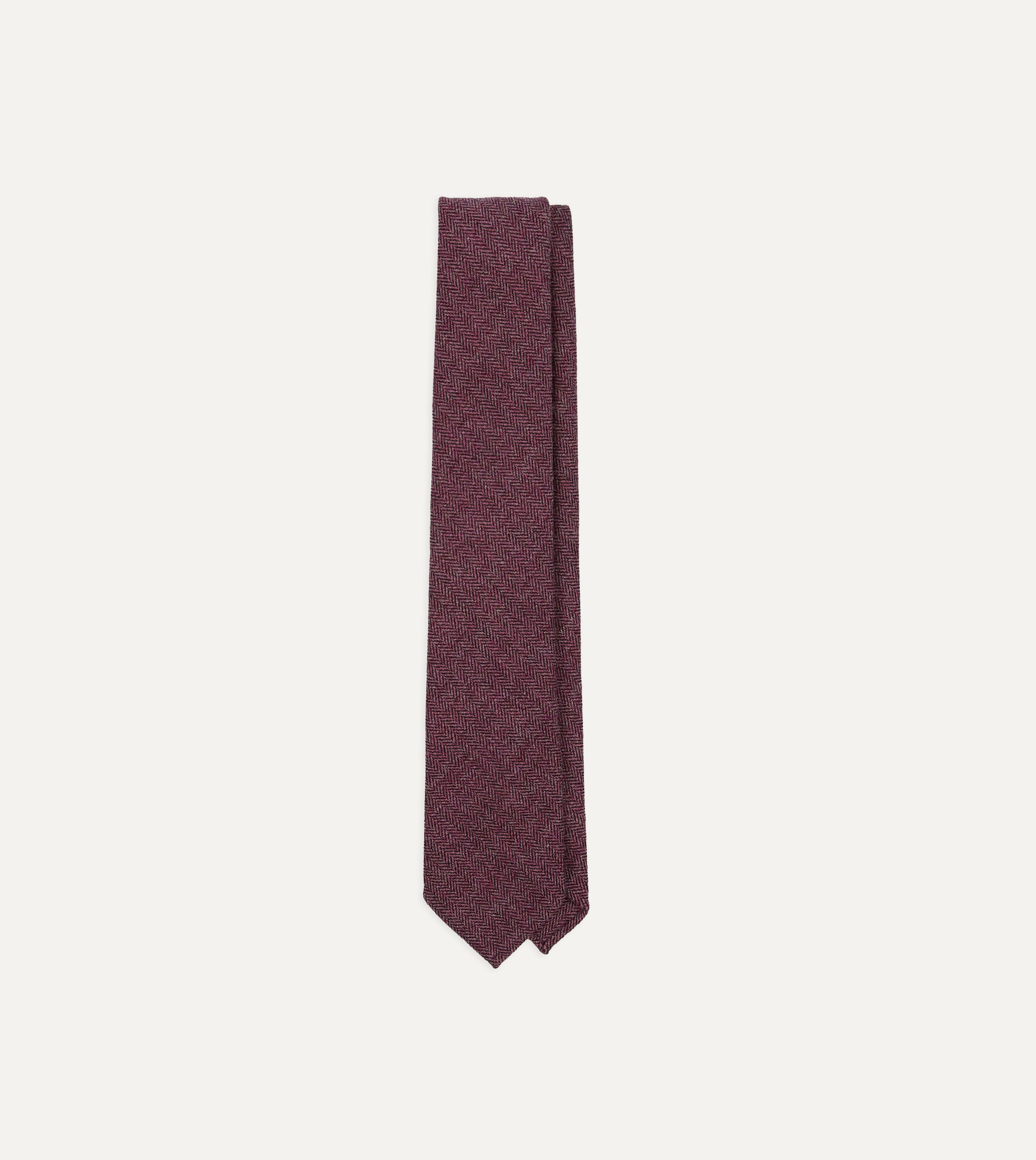 Pink Herringbone Shetland Wool Hand Rolled Tie