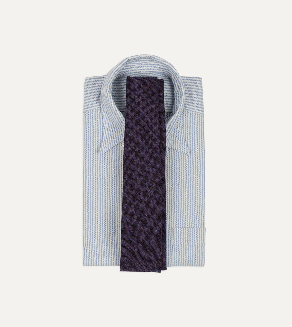 Purple Herringbone Shetland Wool Hand Rolled Tie