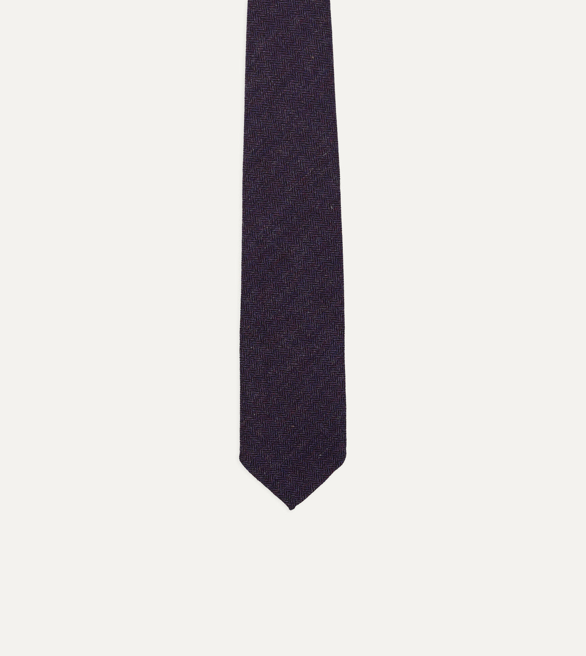 Purple Herringbone Shetland Wool Hand Rolled Tie