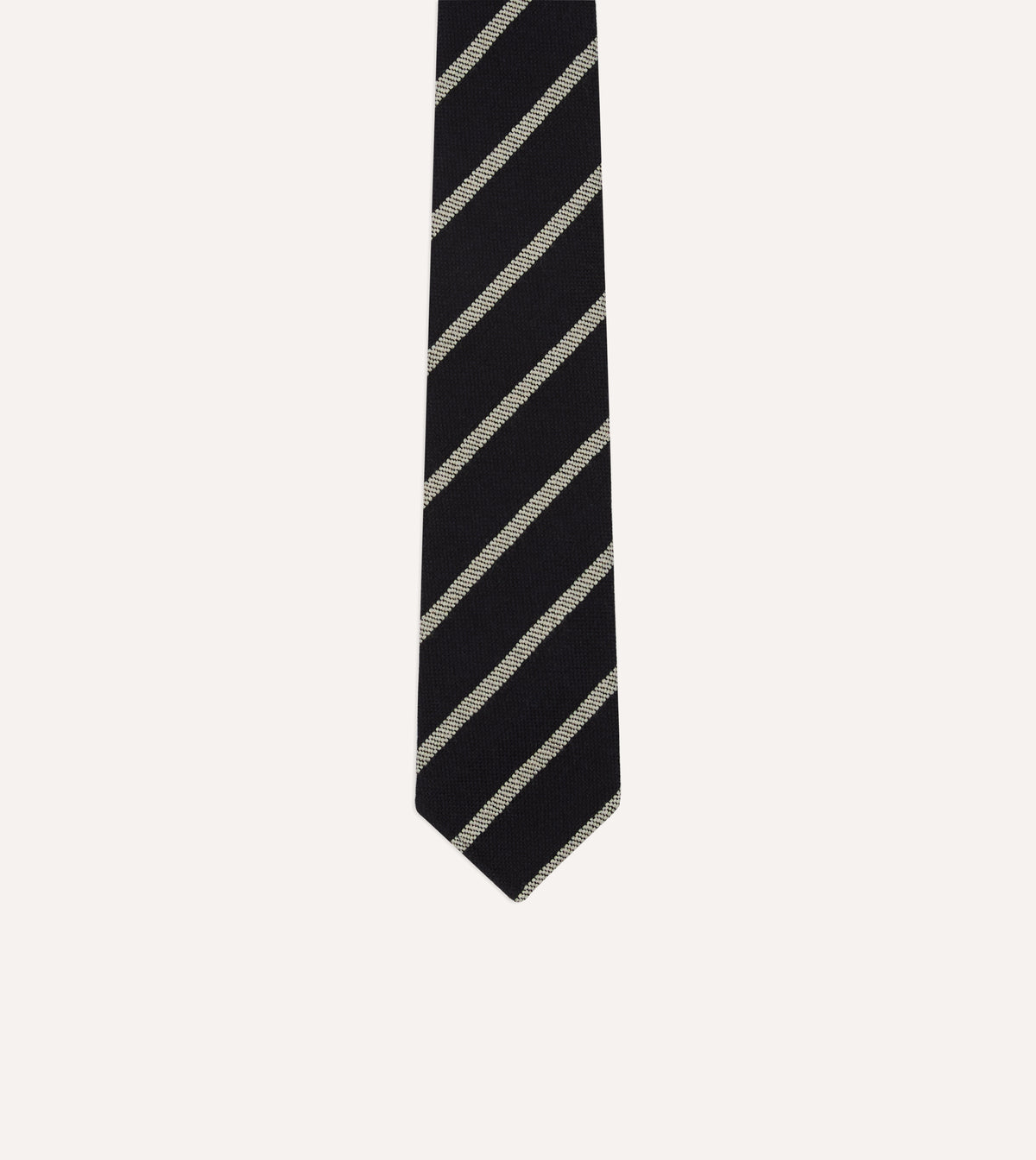 Navy and White Line Stripe Hand Rolled Wool Tie